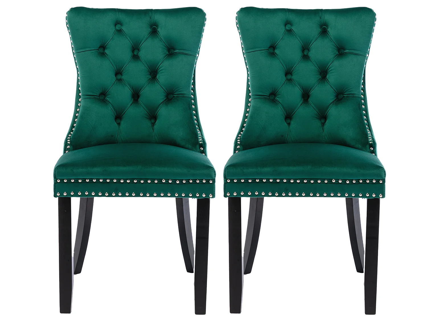 Set van 2 fluwelen eetkamerstoelen met hoge rugleuning en knoopdetails