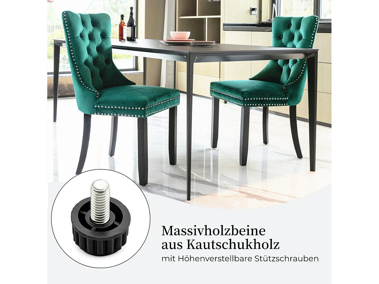 Set van 2 fluwelen eetkamerstoelen met hoge rugleuning en knoopdetails
