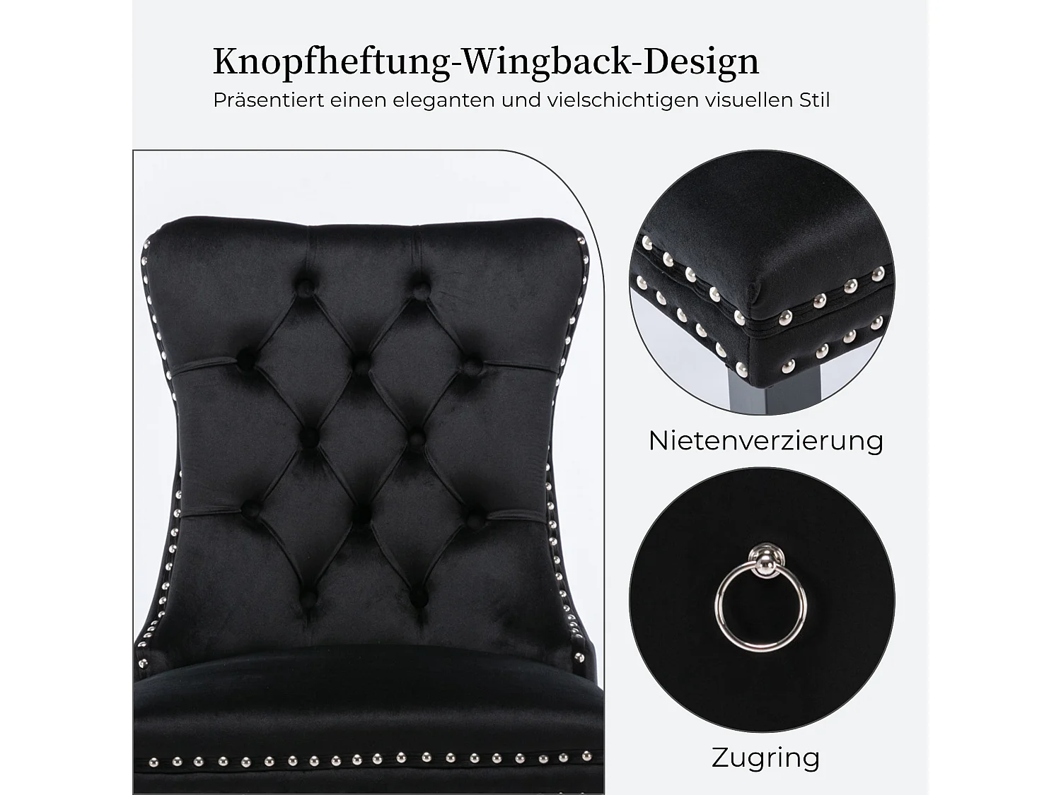 Set van 2 fluwelen eetkamerstoelen met hoge rugleuning en knoopdetails