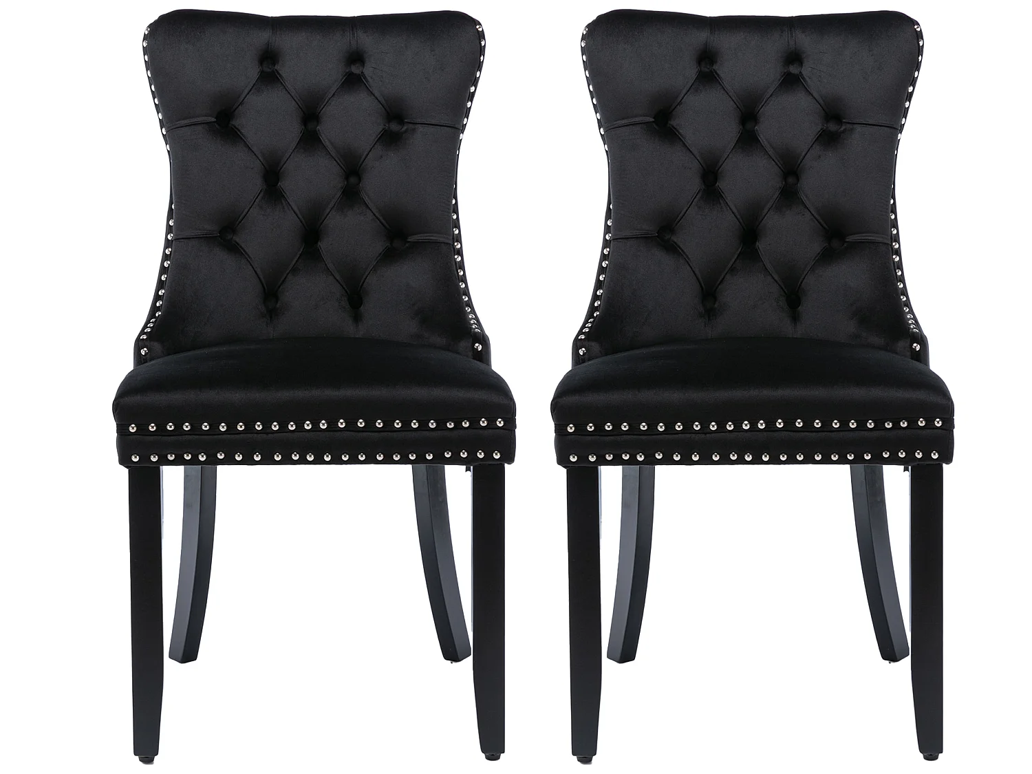 Set van 2 fluwelen eetkamerstoelen met hoge rugleuning en knoopdetails