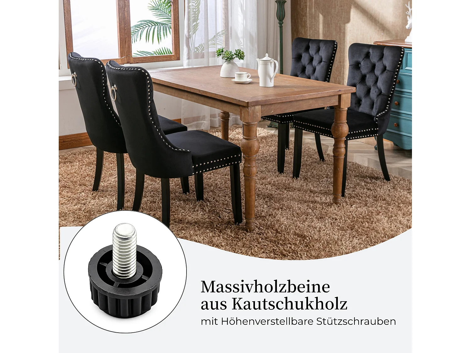 Set van 2 fluwelen eetkamerstoelen met hoge rugleuning en knoopdetails