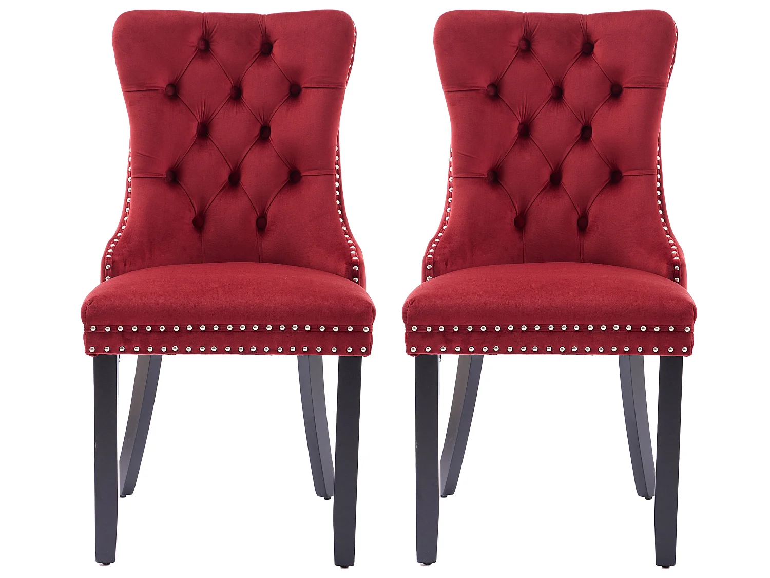 Set van 2 fluwelen eetkamerstoelen met hoge rugleuning en knoopdetails