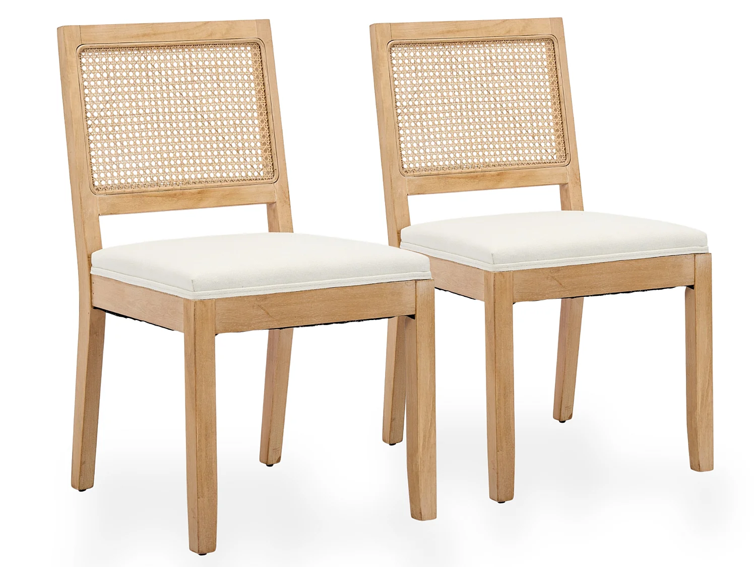 Set van 2 eetkamerstoelen met cane rugleuning en naturel houten frame