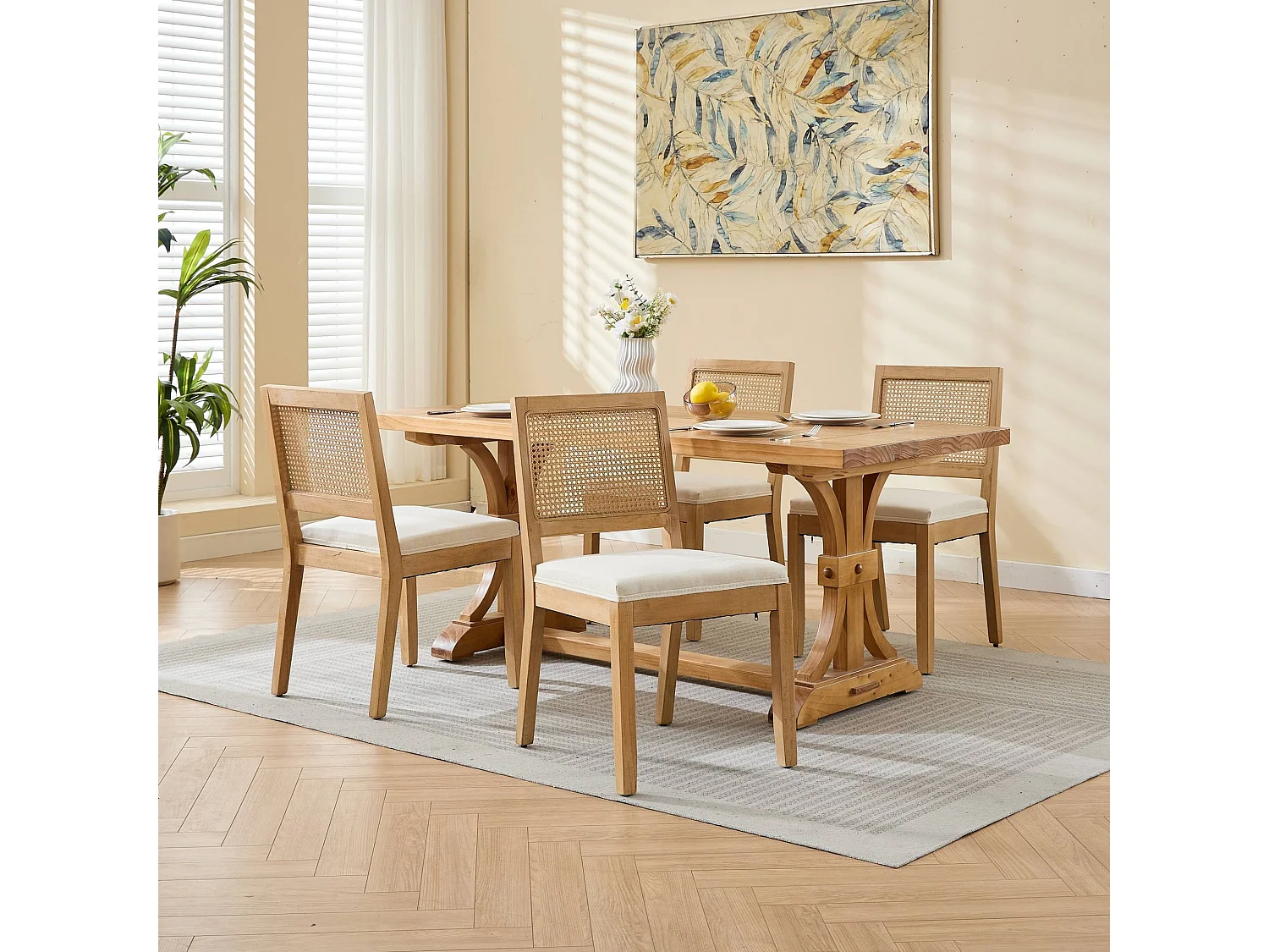 Set van 2 eetkamerstoelen met cane rugleuning en naturel houten frame