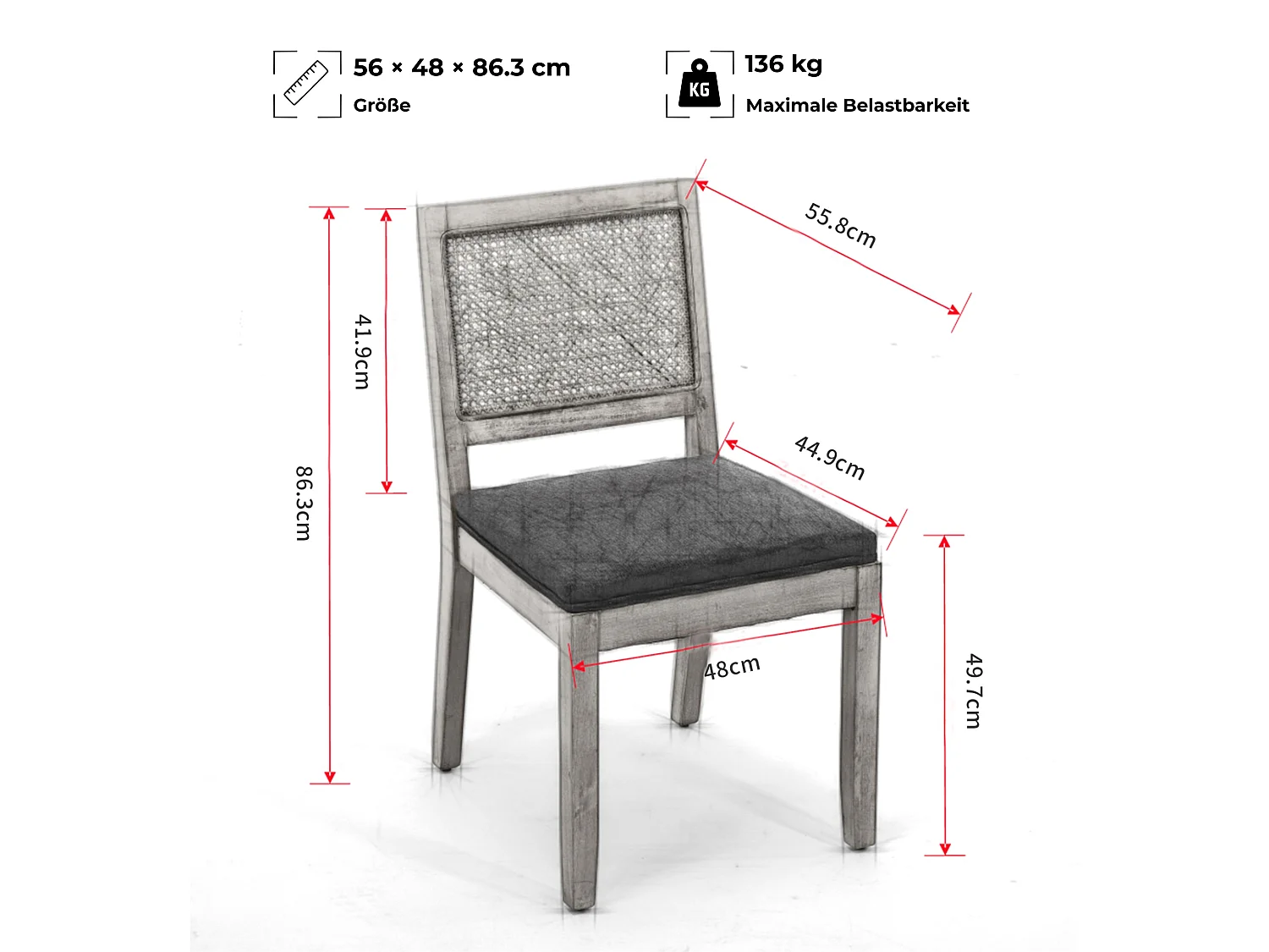 Set van 2 eetkamerstoelen met cane rugleuning en naturel houten frame