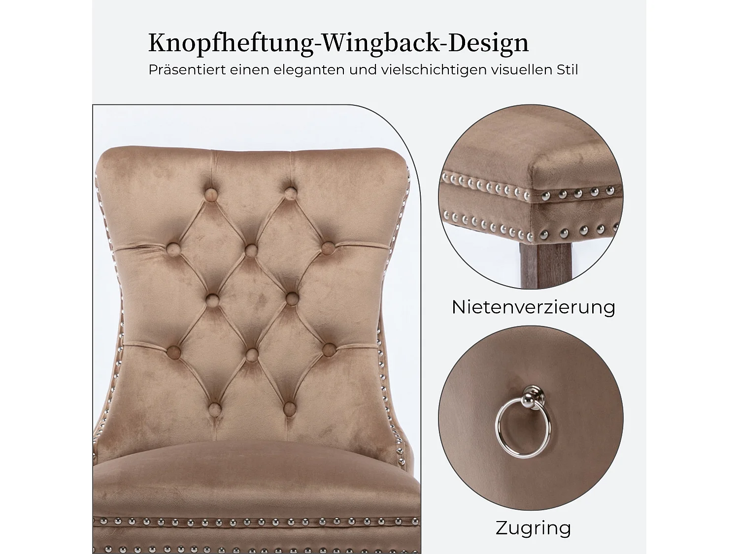 Set van 2 fluwelen eetkamerstoelen met hoge rugleuning en knoopdetails