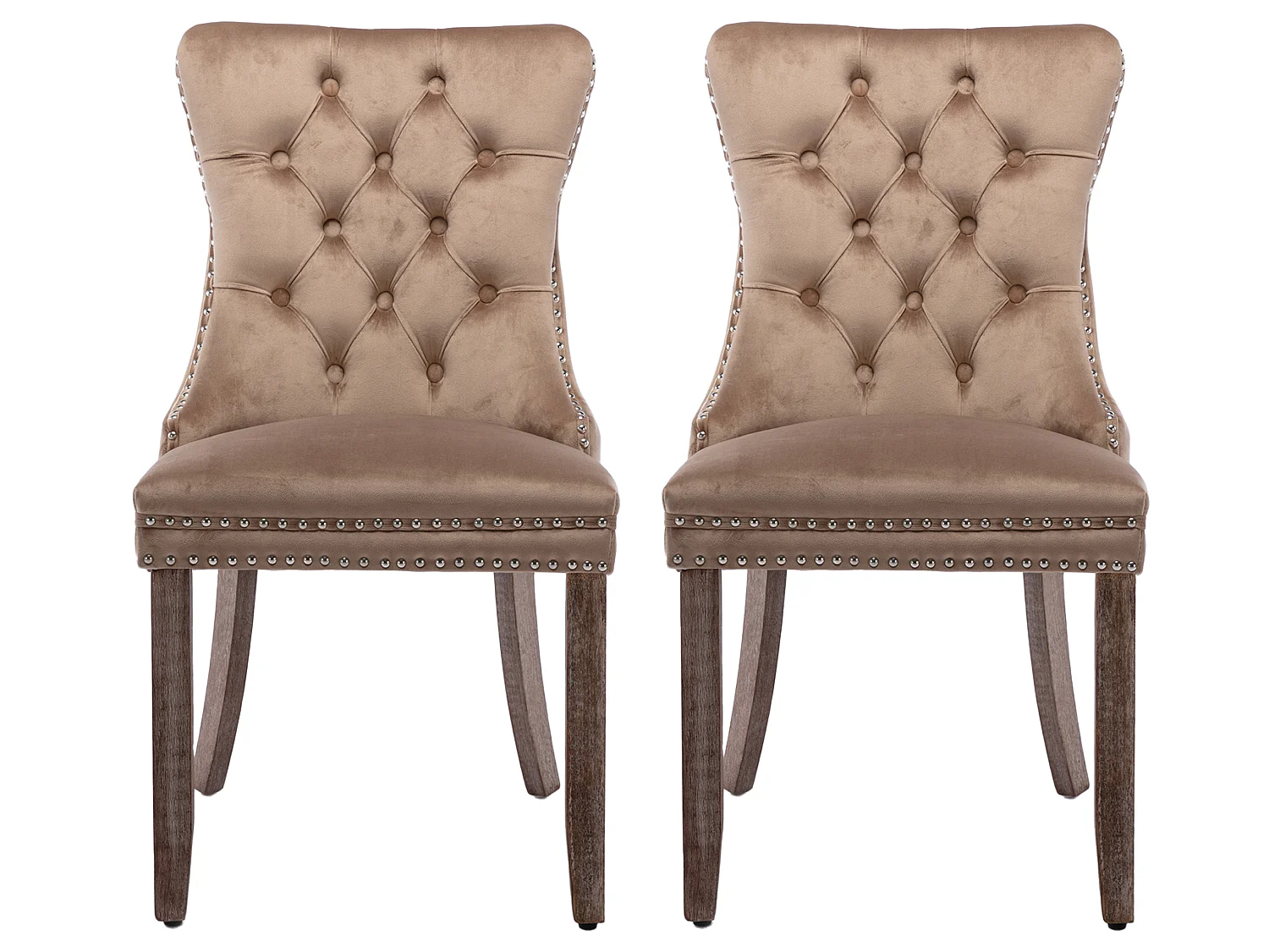 Set van 2 fluwelen eetkamerstoelen met hoge rugleuning en knoopdetails