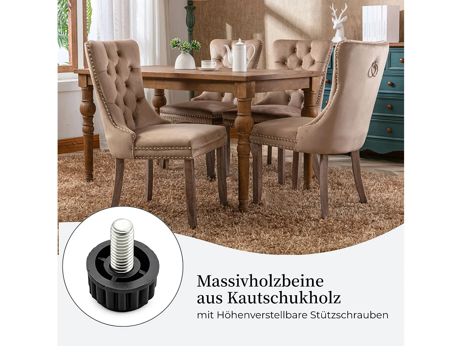 Set van 2 fluwelen eetkamerstoelen met hoge rugleuning en knoopdetails