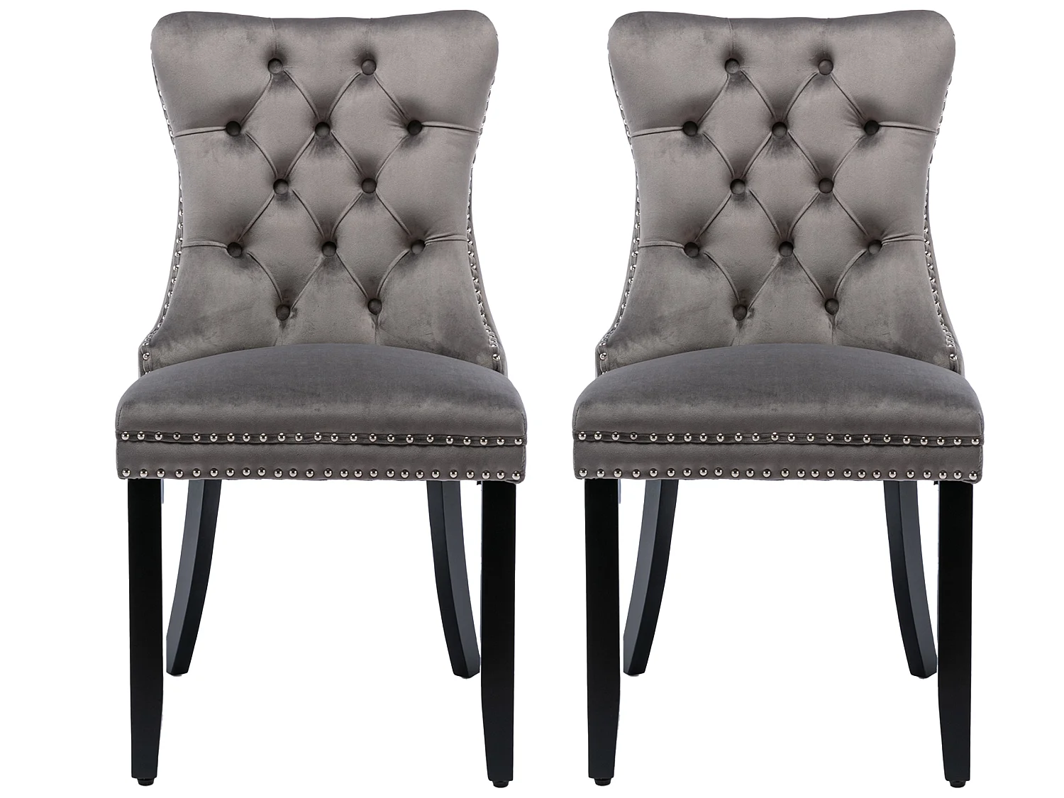 Set van 2 fluwelen eetkamerstoelen met hoge rugleuning en knoopdetails