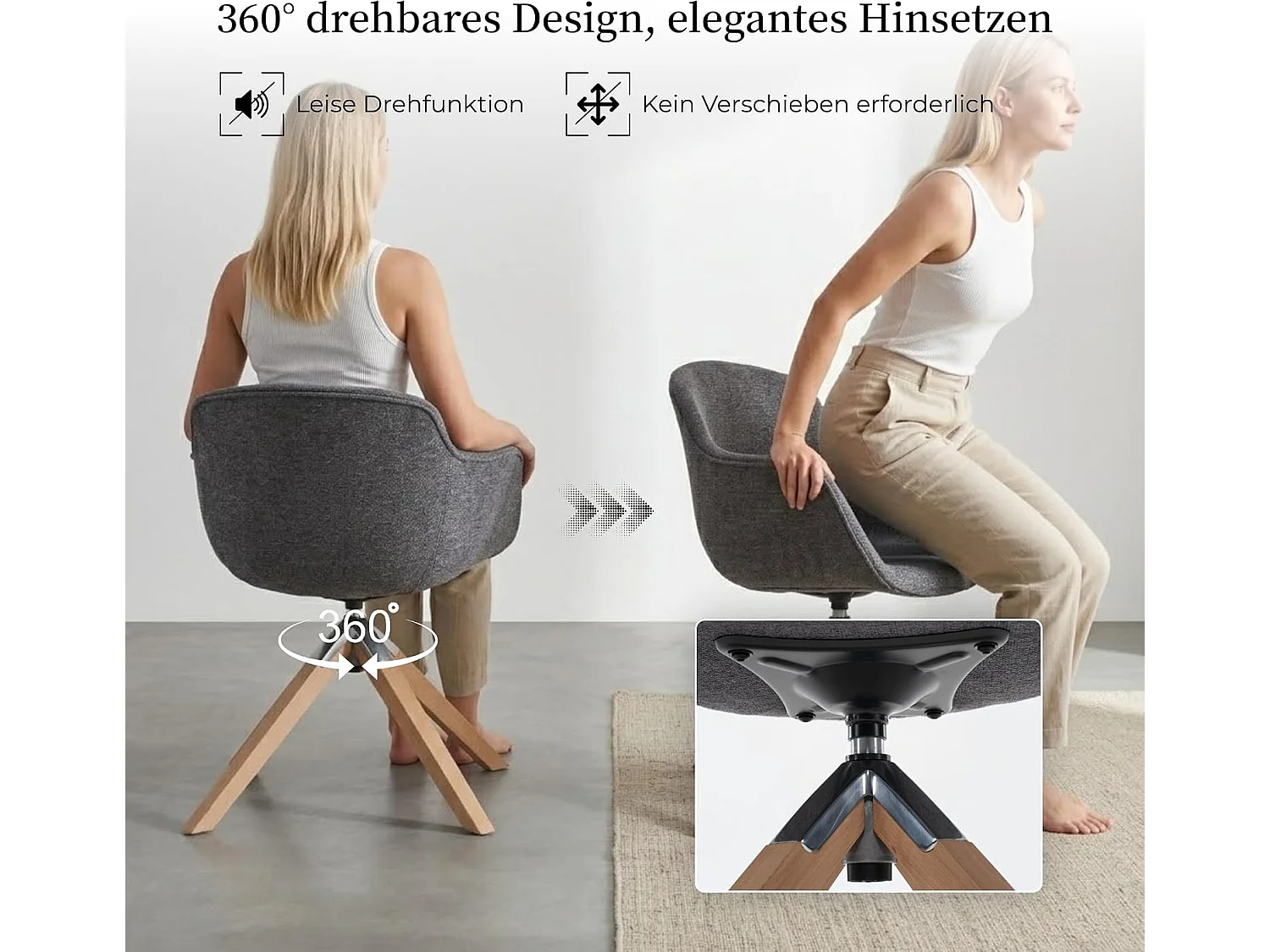 Drehbar Esszimmerstuhl 2er Set, Polsterstuhl mit Integrierten Armlehnen