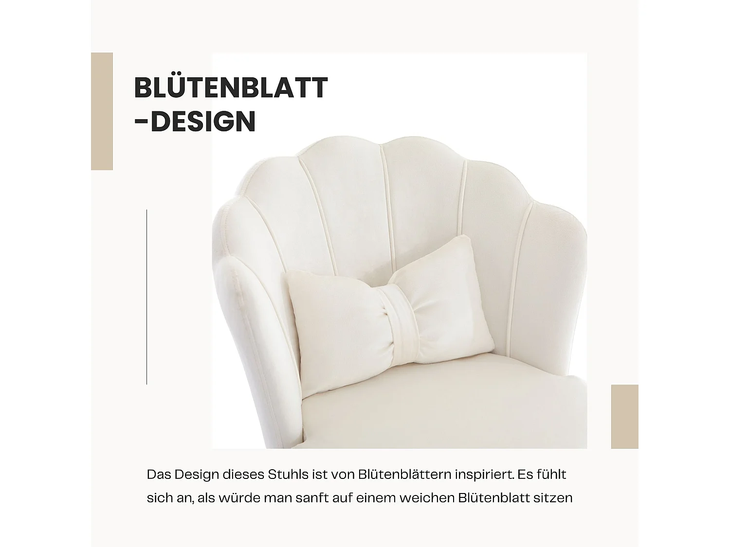 Höhenverstellbarer Bürostuhl ohne Armlehne Samt Drehstuhl mit Rollen, bis 100kg für Schlafzimmer