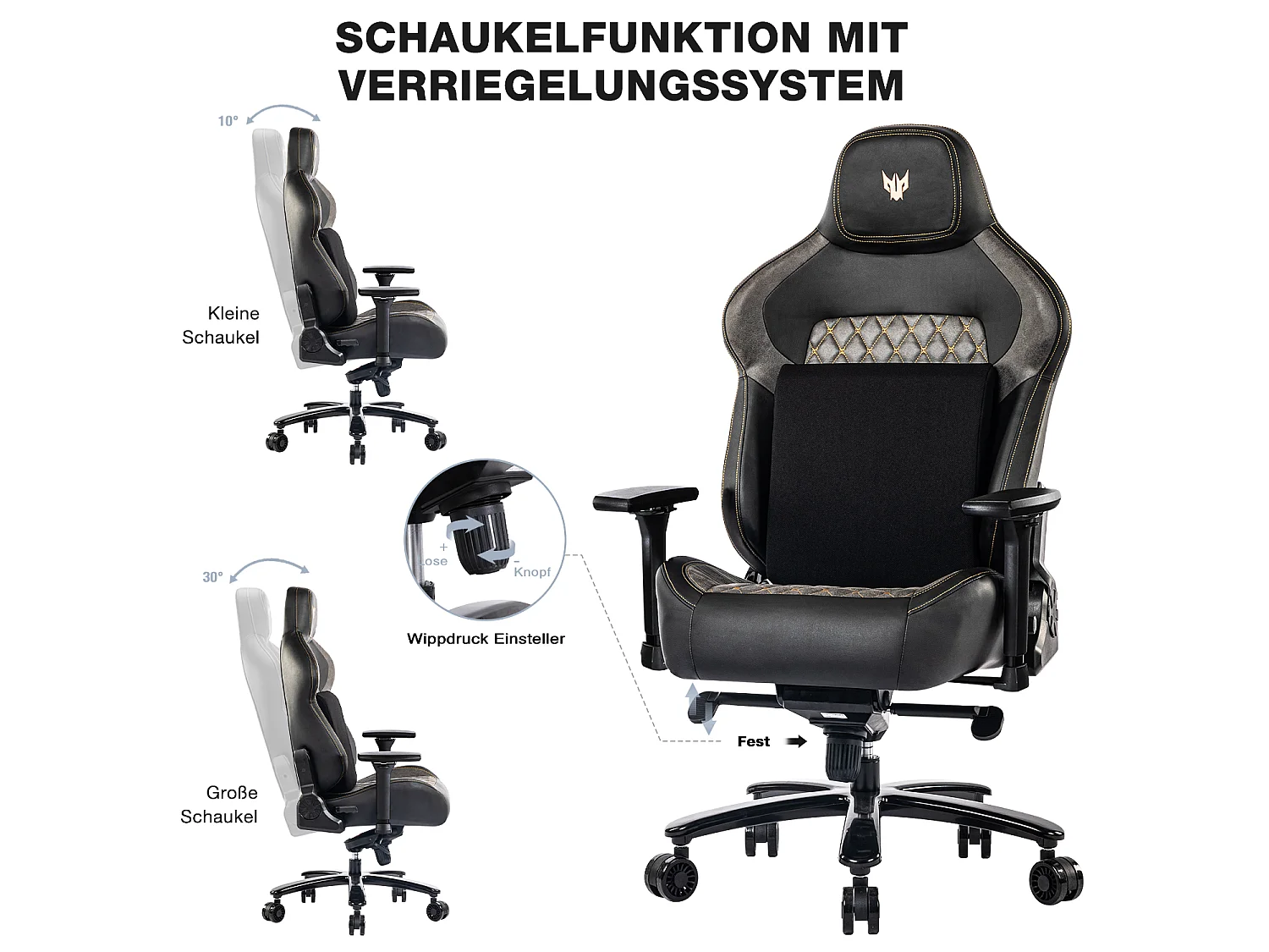200kg Gamingstoel met 155° Kanteling, 4D Armleuningen, Brede Zitting en Rugleuning - Zwart