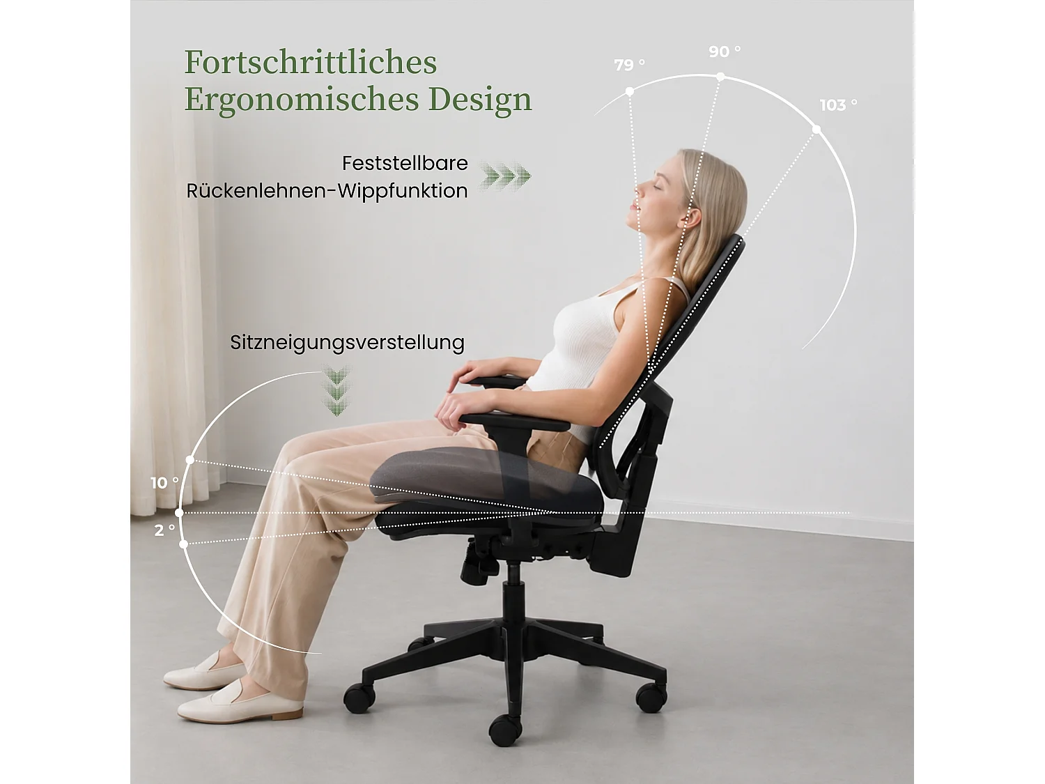 Ergonomische bureaustoel tot 150 kg met verstelbare zitdiepte en kanteling - Multifunctionele ergonomische bureaustoel