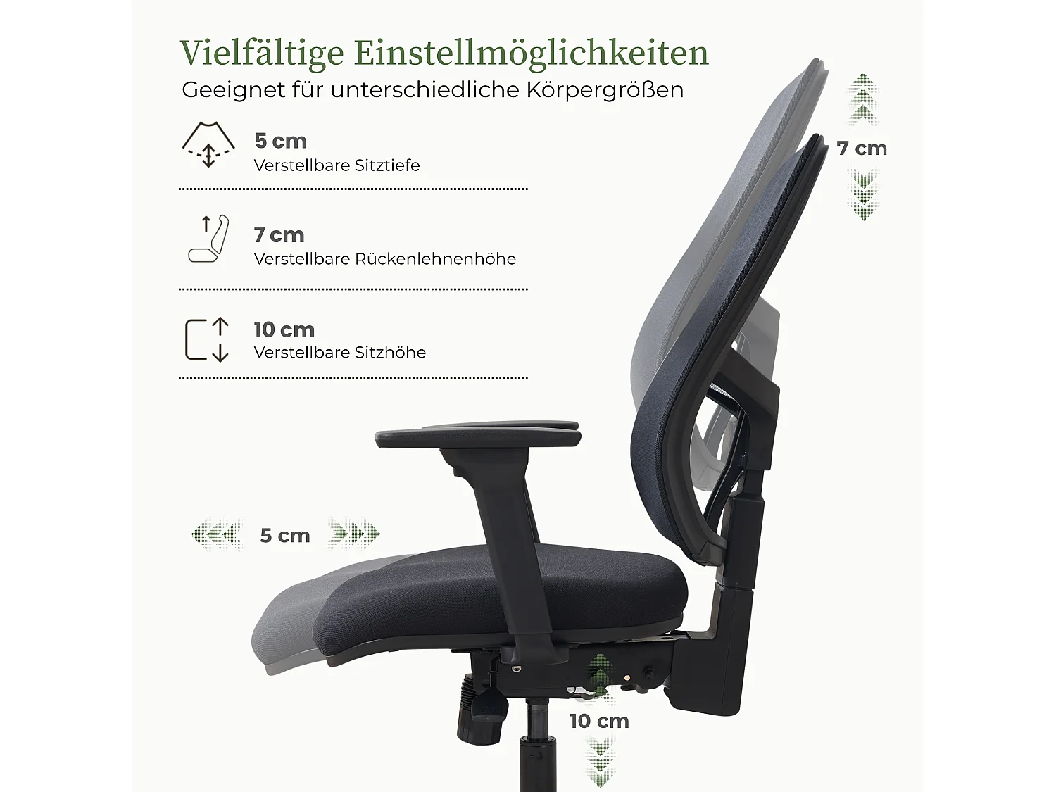 Ergonomische bureaustoel tot 150 kg met verstelbare zitdiepte en kanteling - Multifunctionele ergonomische bureaustoel