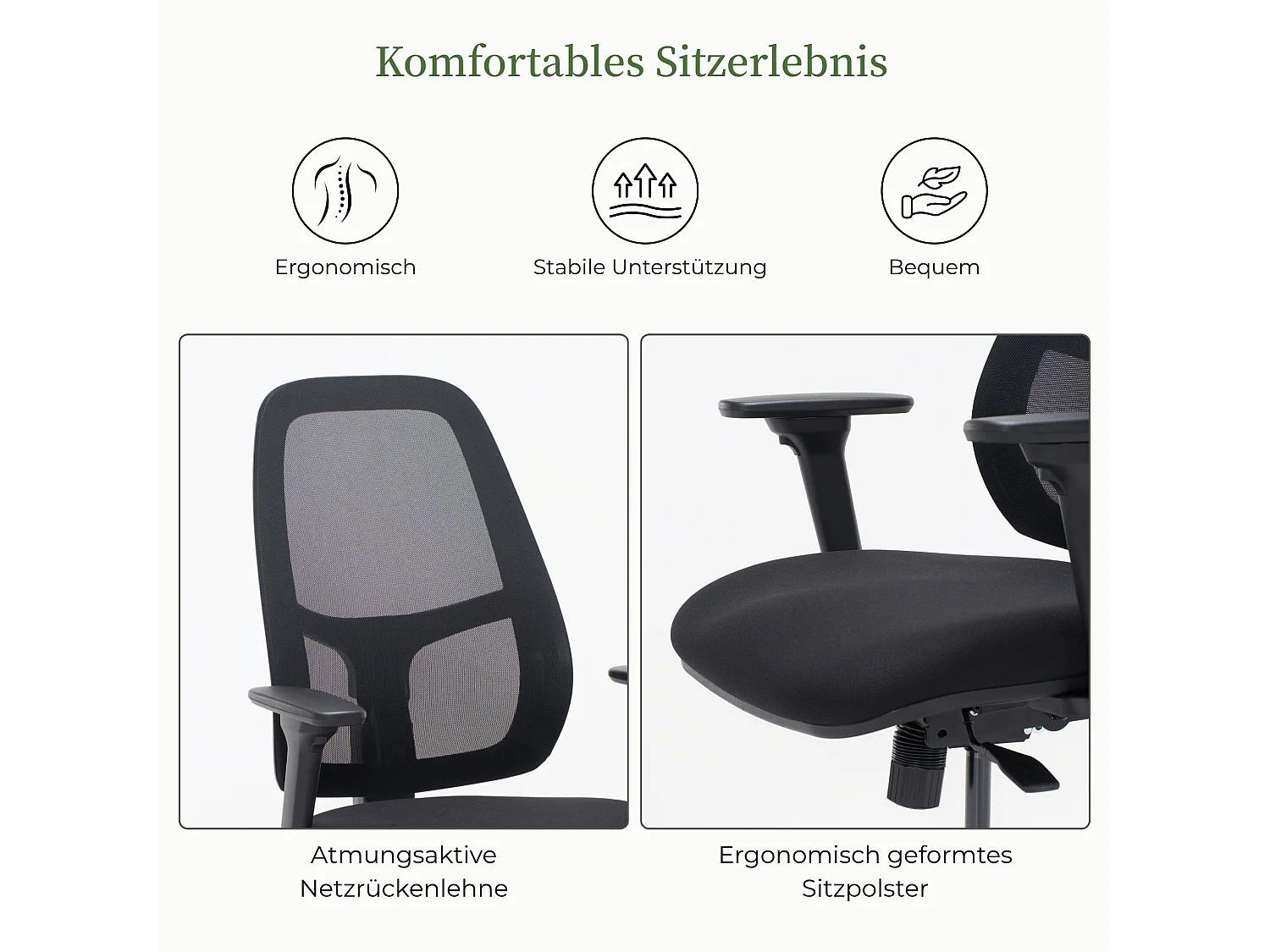 Ergonomische bureaustoel tot 150 kg met verstelbare zitdiepte en kanteling - Multifunctionele ergonomische bureaustoel