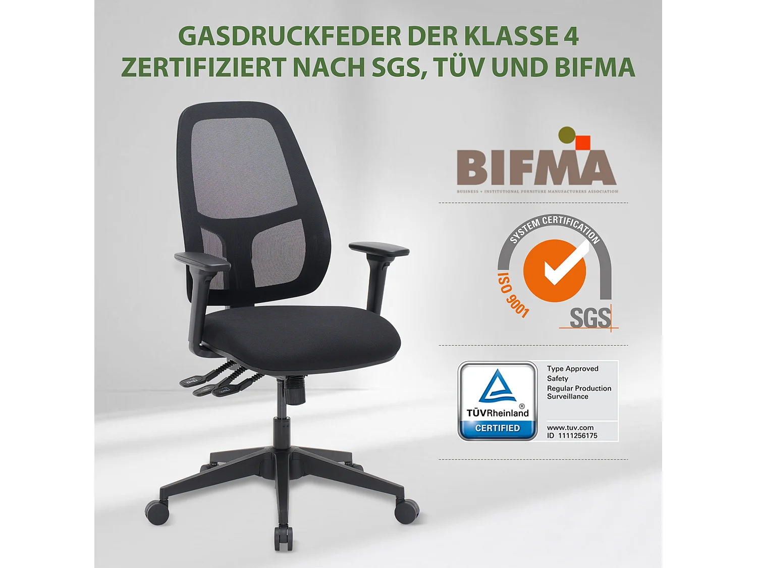 Ergonomische bureaustoel tot 150 kg met verstelbare zitdiepte en kanteling - Multifunctionele ergonomische bureaustoel