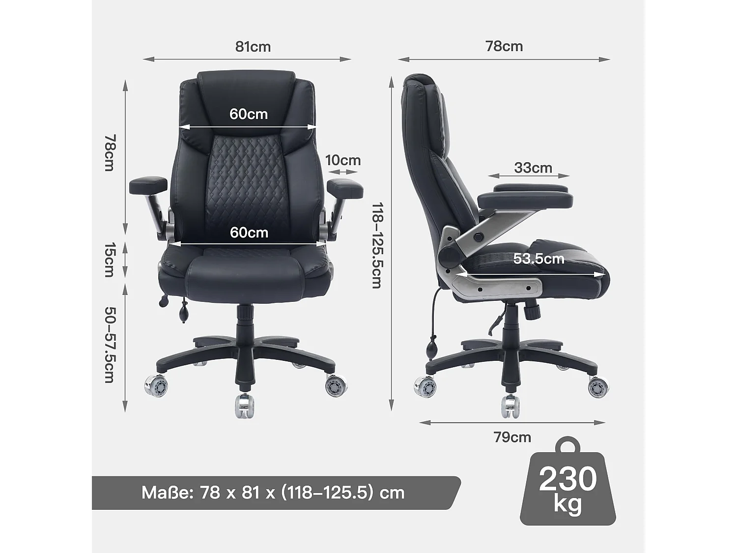 Chaise de bureau XXL avec support lombaire gonflable, accoudoirs pliants 4D, capacité de 230 kg, roues doubles silencieuses