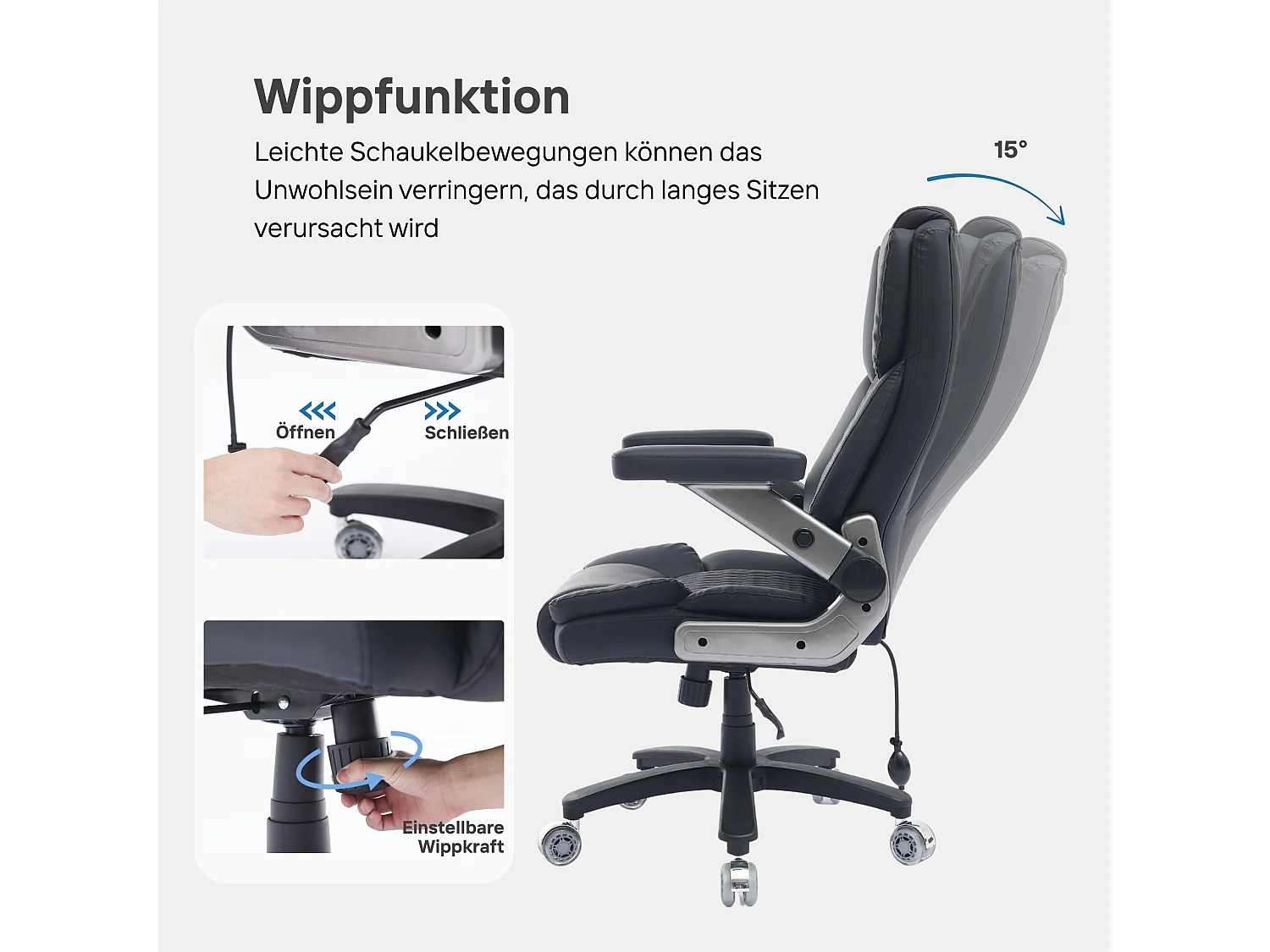 Chaise de bureau XXL avec support lombaire gonflable, accoudoirs pliants 4D, capacité de 230 kg, roues doubles silencieuses