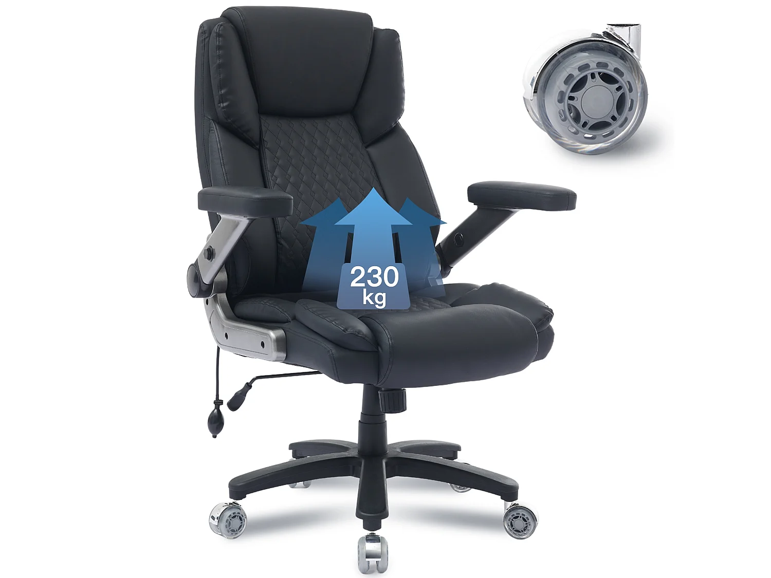 Fauteuil de bureau XXL avec soutien lombaire gonflable, accoudoirs 4D, 230 kg et doubles roulettes