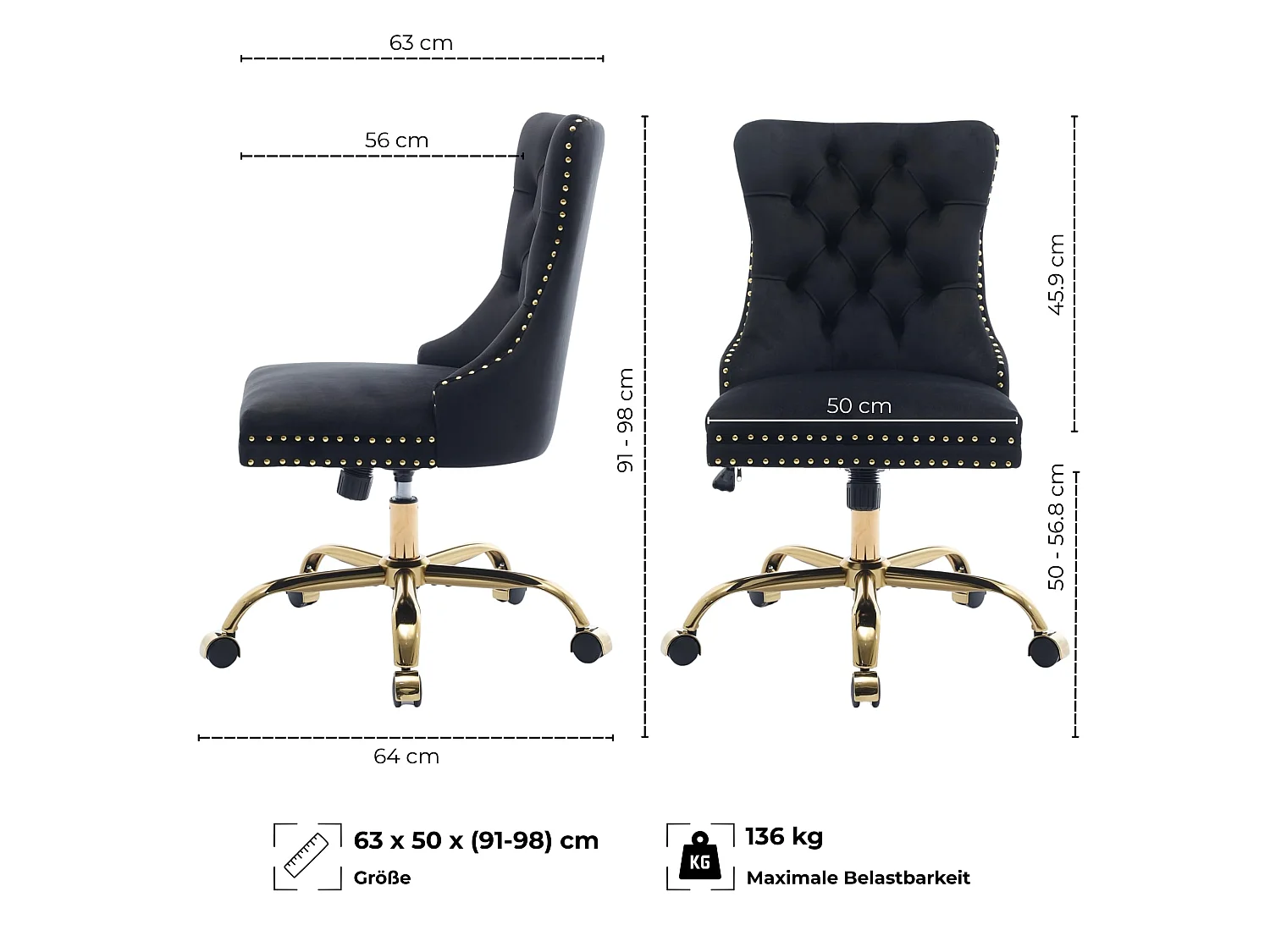 Vintage Samt Bürostuhl mit Flügelrücken, Knopfheftung und Ziernieten