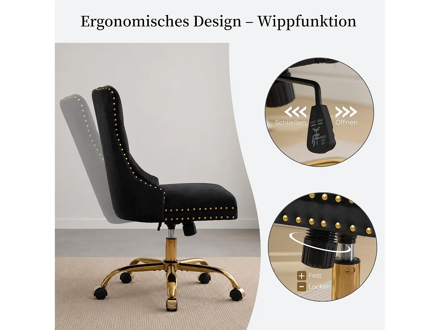 Vintage Samt Bürostuhl mit Flügelrücken, Knopfheftung und Ziernieten