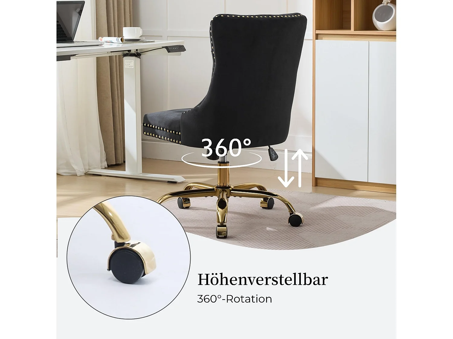 Vintage Samt Bürostuhl mit Flügelrücken, Knopfheftung und Ziernieten