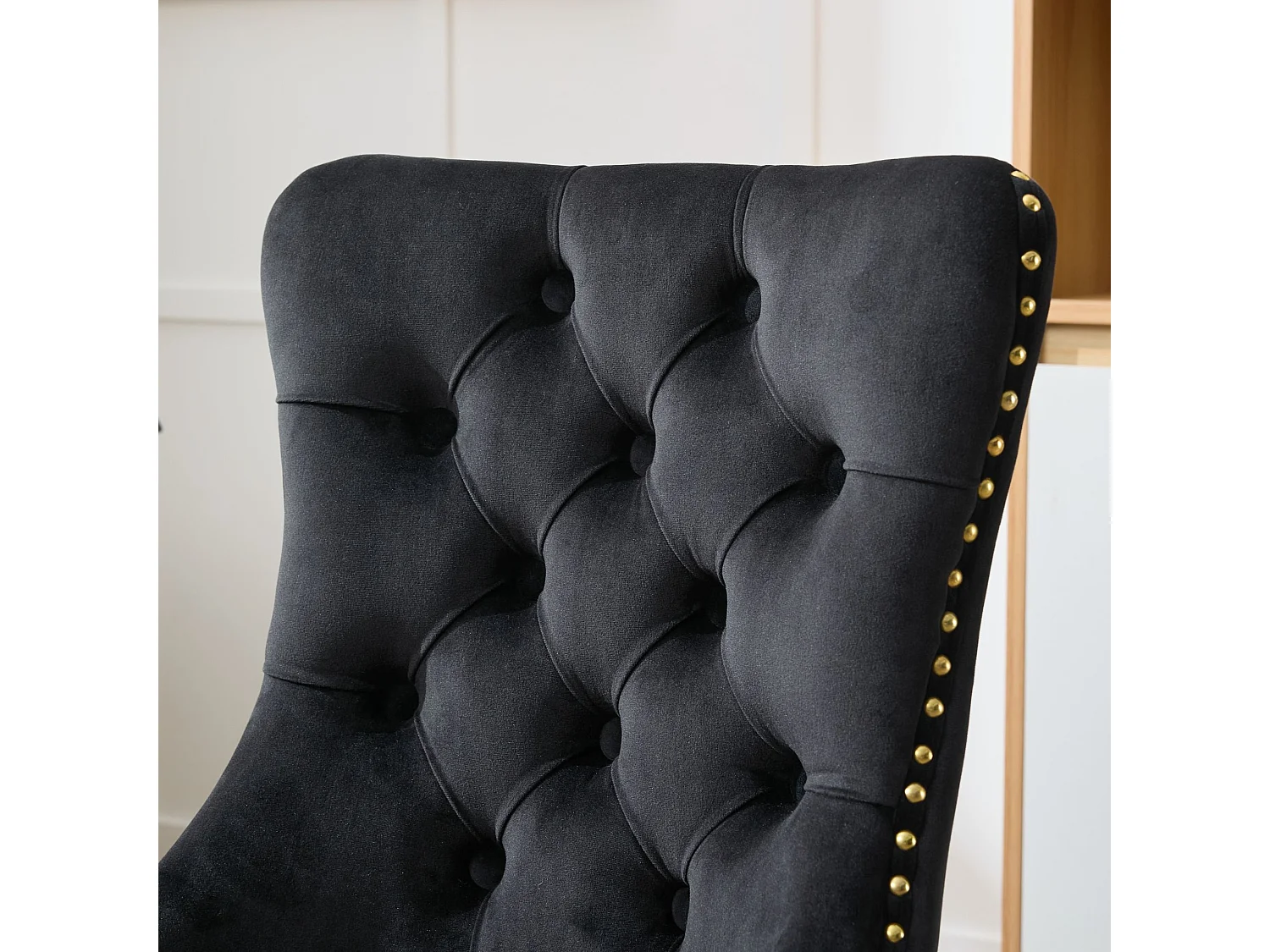 Chaise de bureau vintage en velours avec dossier capitonné et base dorée à roulettes