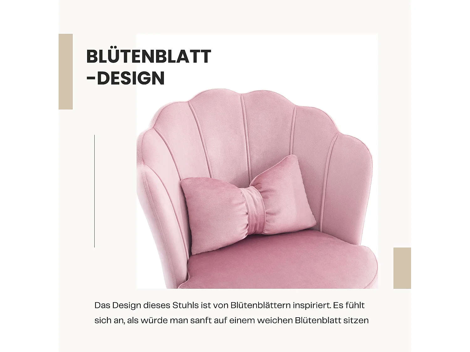 Chaise de bureau en velours rose réglable Capacité 100 kg Support lombaire en forme de papillon & Design élégant en forme de pétales