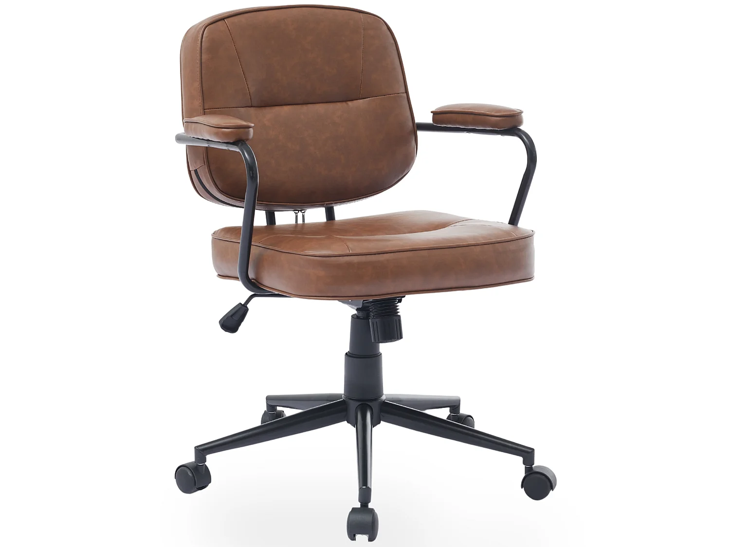 Chaise de bureau en simili cuir vintage marron, fauteuil de bureau pivotant avec fonction basculante, style industriel rétro pour le télétravail