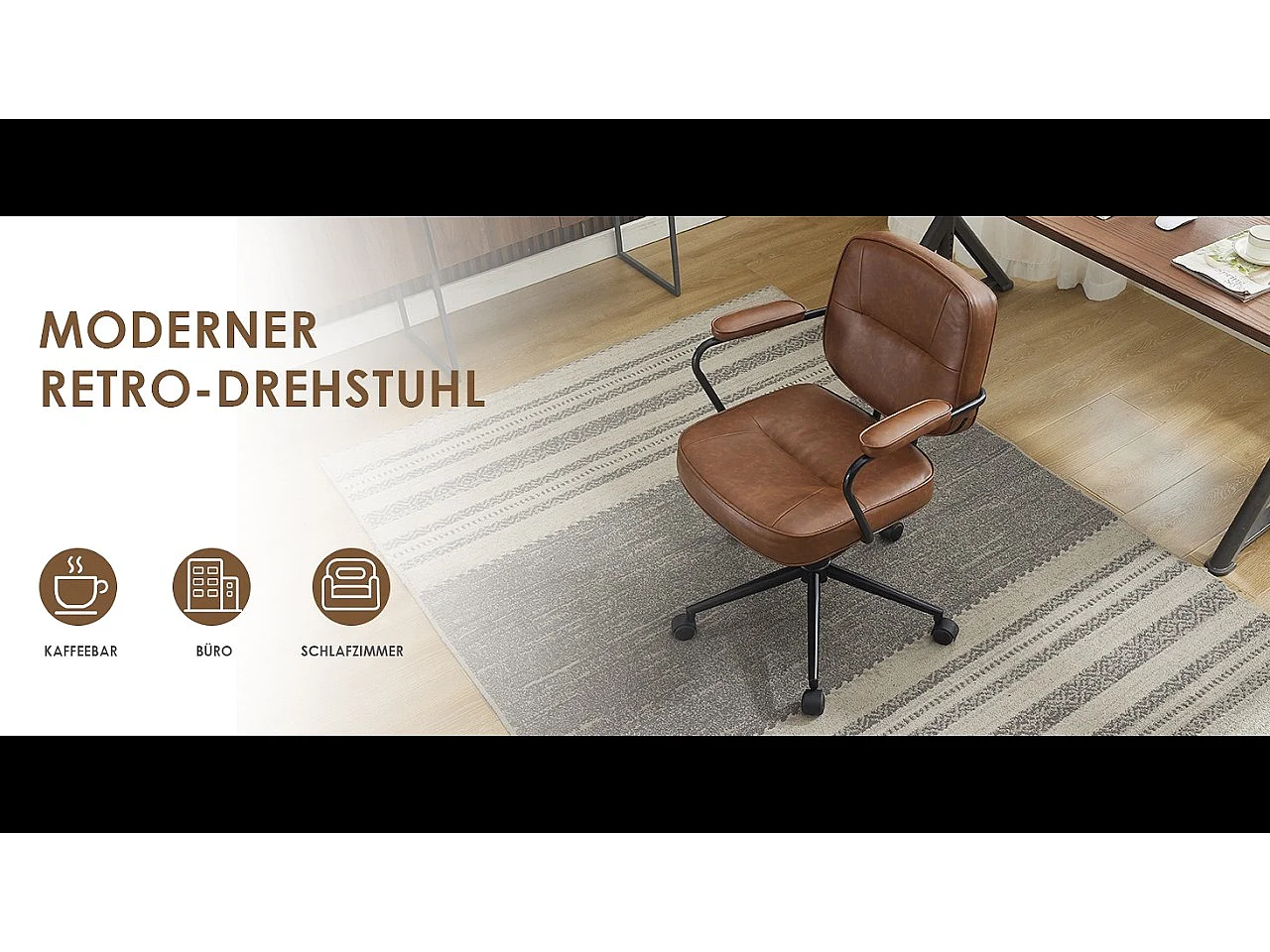 Chaise de bureau en simili cuir vintage marron, fauteuil de bureau pivotant avec fonction basculante, style industriel rétro pour le télétravail