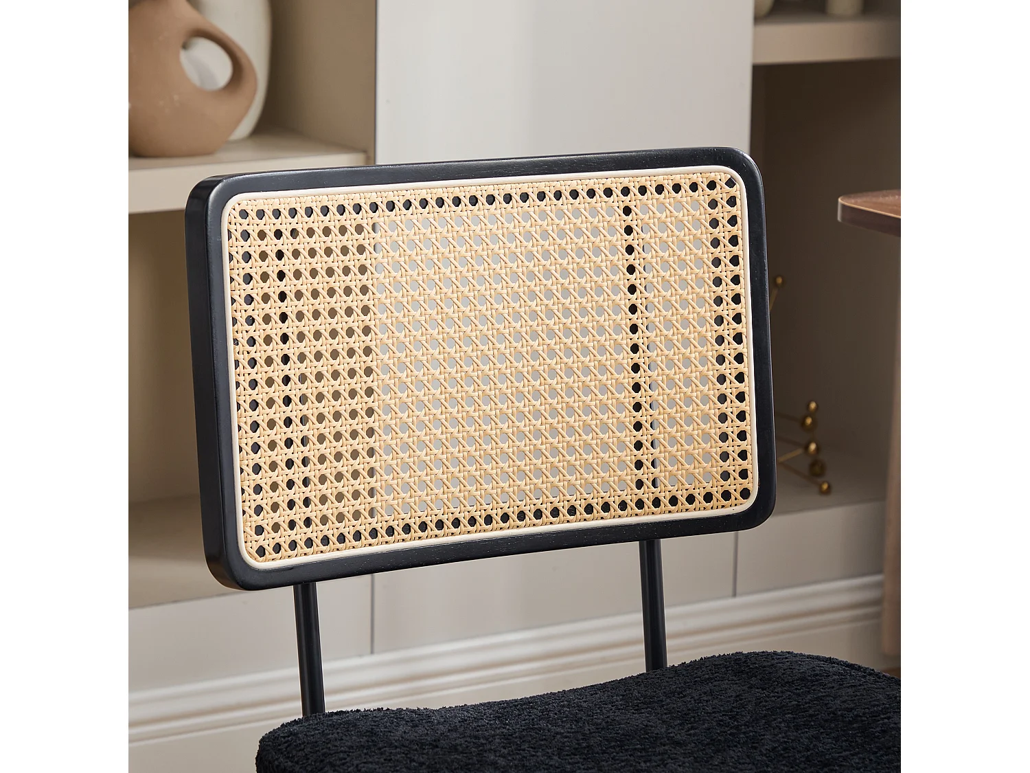 Vintage Scandinavische bureaustoel met rotanlook rugleuning, draaibaar en verstelbaar