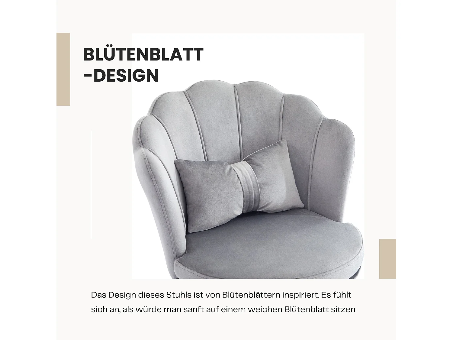 Höhenverstellbarer Bürostuhl ohne Armlehne Samt Drehstuhl mit Rollen, bis 100kg für Schlafzimmer