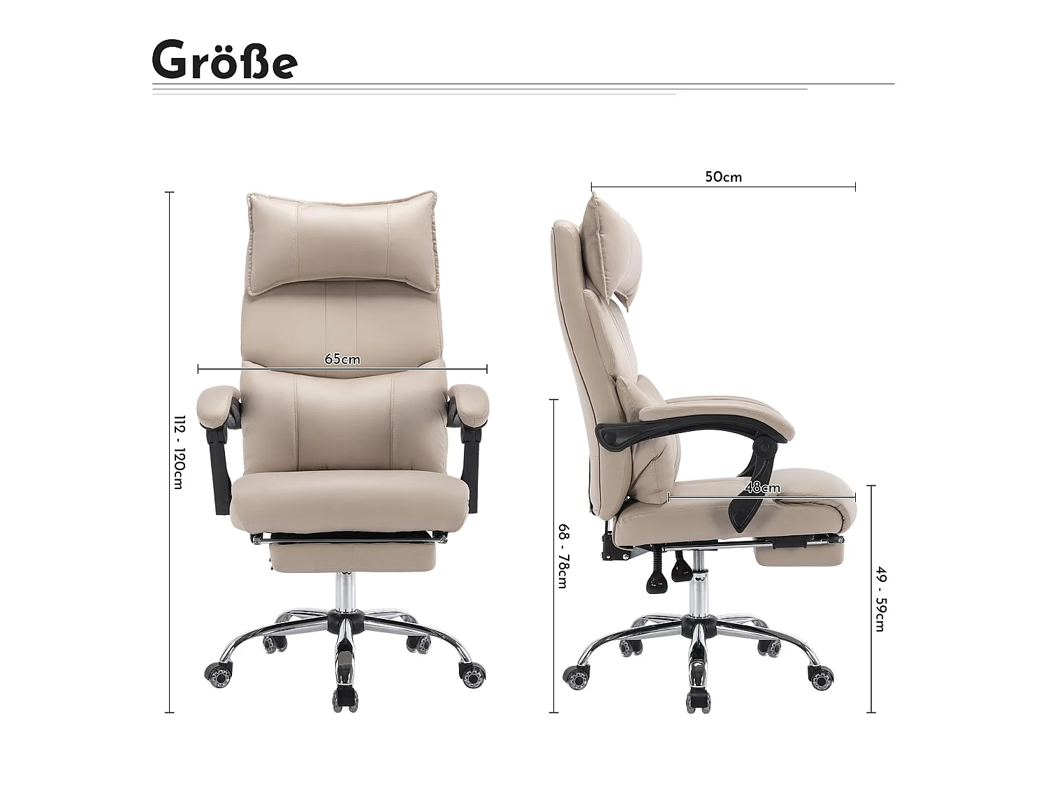 Ergonomische bureaustoel met voetensteun, hoofdsteun en lendensteun - 145° kantelbaar, in hoogte verstelbaar, draagvermogen 150 kg