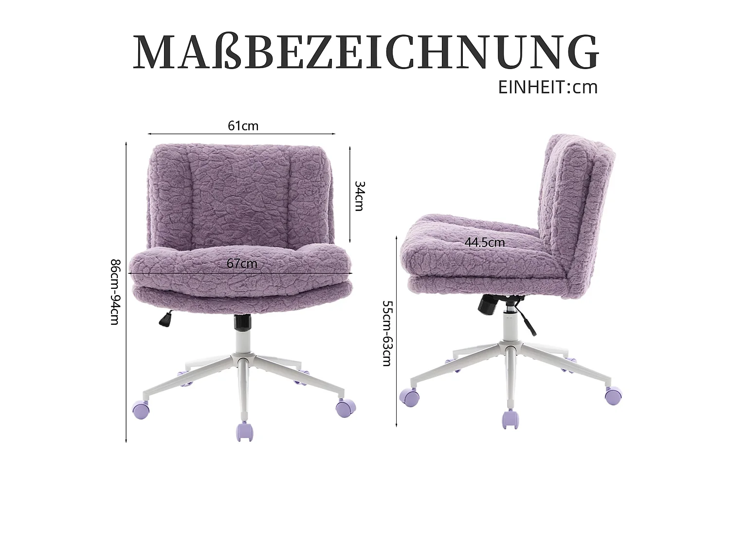 Bürostuhl mit 67 cm extra breiter Sitzfläche, höhenverstellbar und Wippfunktion, weicher Alpaka-Imitatstoff, moderner Schminktischstuhl für Büro und Schlafzimmer