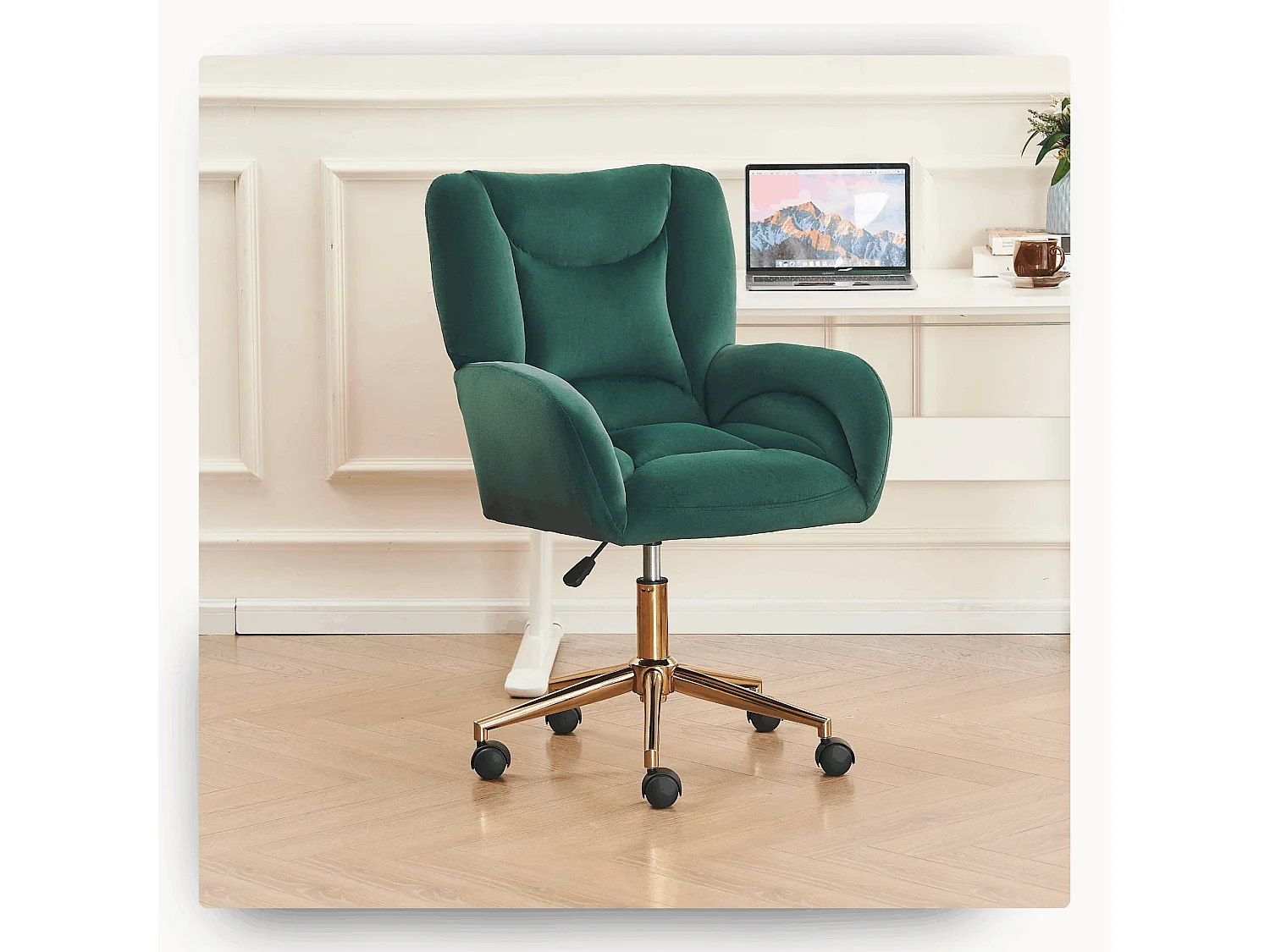 Drehstuhl mit Rollen, Homeoffice Stuhl Höhenverstellbarer Sessel mit Kreuzfüßen, Teddy Schreibtischstuhl mit Metallbasis und Steppdesign