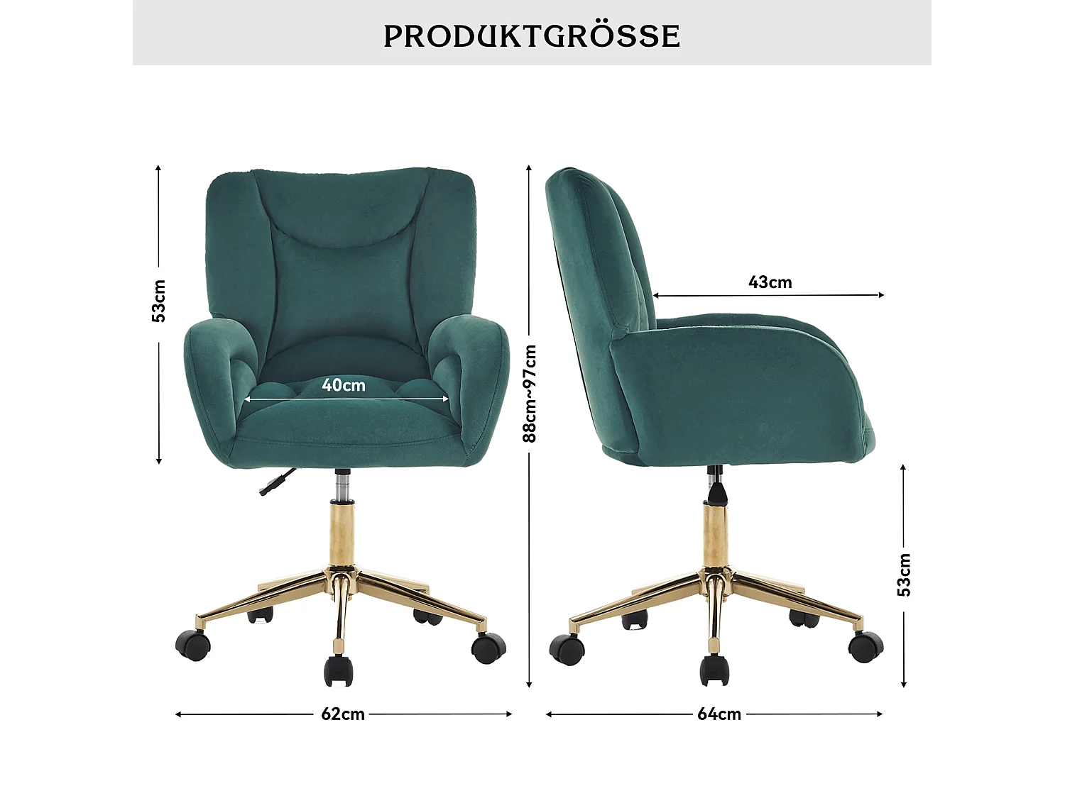 Drehstuhl mit Rollen, Homeoffice Stuhl Höhenverstellbarer Sessel mit Kreuzfüßen, Teddy Schreibtischstuhl mit Metallbasis und Steppdesign