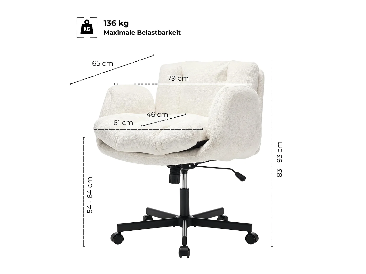Bürostuhl Drehbar Höhenverstellbarer Criss Cross Chair mit Klappbaren Armlehnen, Chenille Schneidersitz Schreibtischstuhl,extra Breite 61cm Sitzfläche