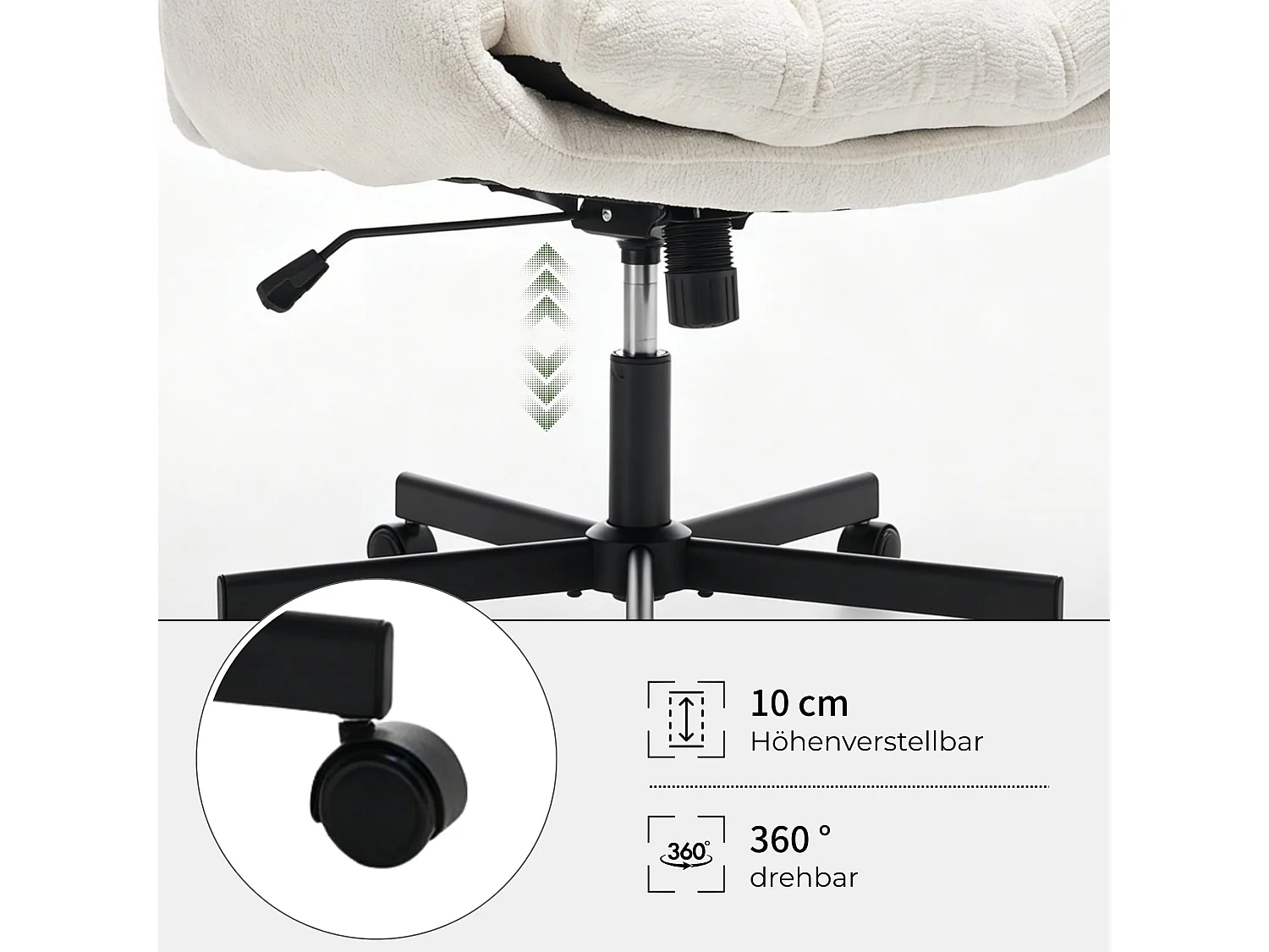 Bürostuhl Drehbar Höhenverstellbarer Criss Cross Chair mit Klappbaren Armlehnen, Chenille Schneidersitz Schreibtischstuhl,extra Breite 61cm Sitzfläche