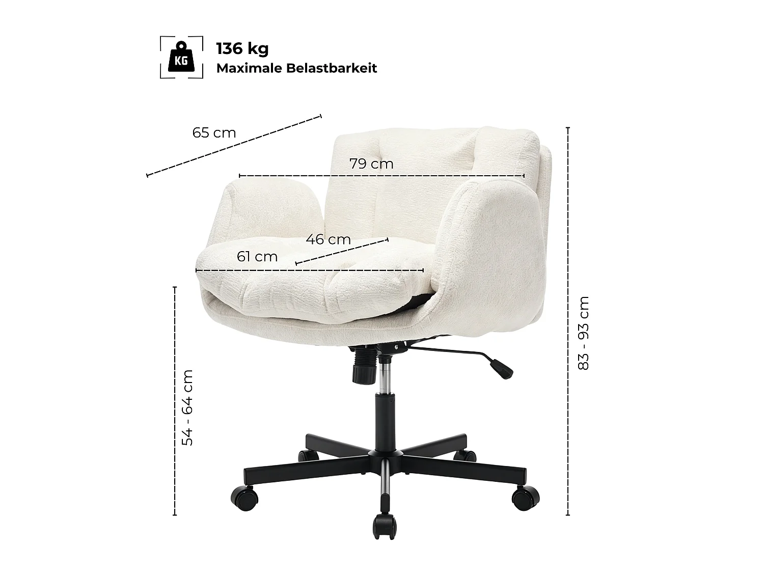 Chaise de bureau Cross Legged avec accoudoirs rabattables et assise large
