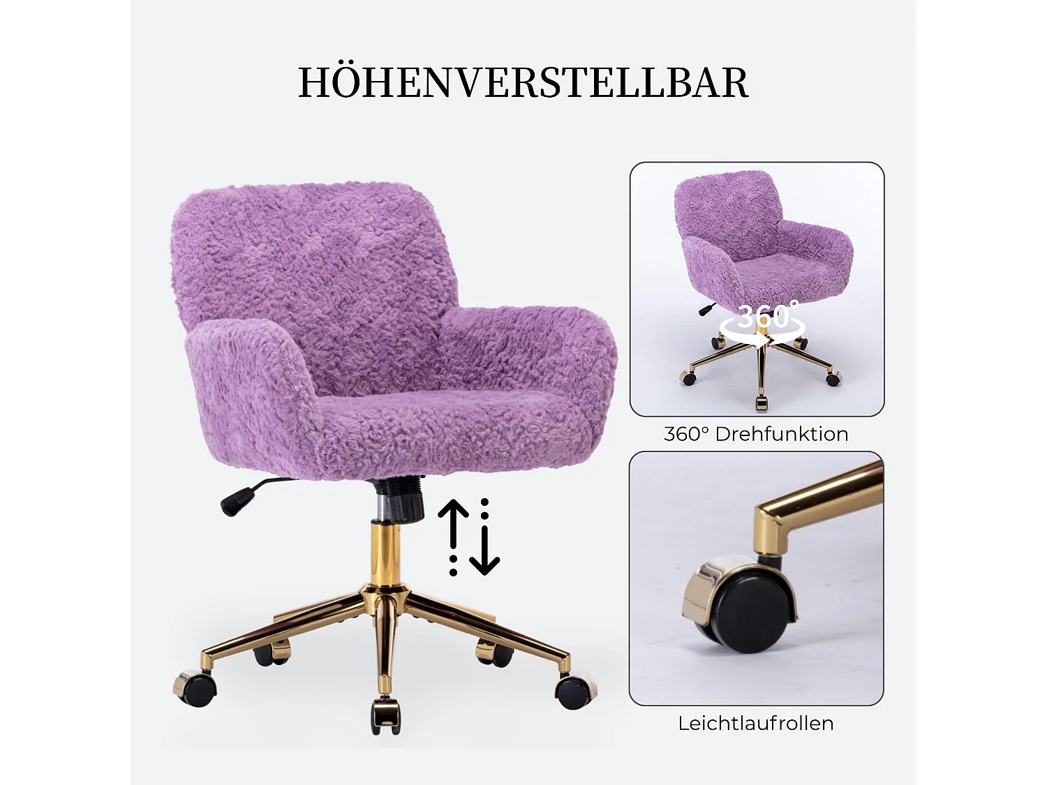 Faux Fur Schminkstuhl höhenverstellbar mit Wippfunktion, drehbarer Bürostuhl, weicher Kosmetikstuhl mit für Schlafzimmer & Ankleidezimmer
