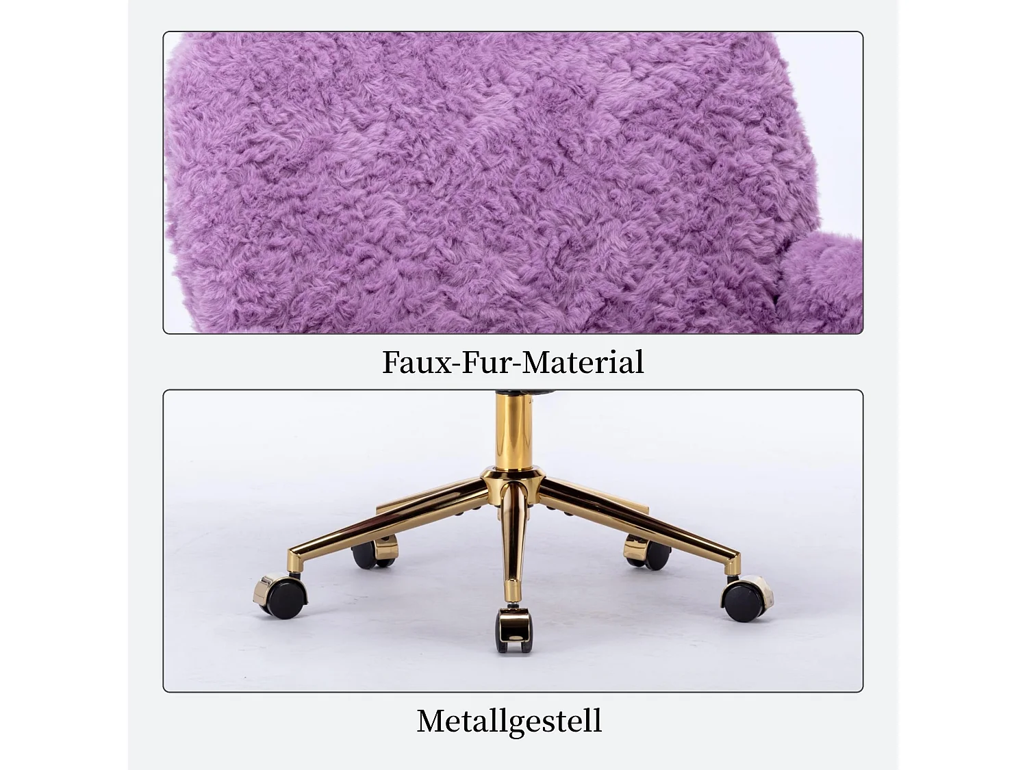 Faux Fur Schminkstuhl höhenverstellbar mit Wippfunktion, drehbarer Bürostuhl, weicher Kosmetikstuhl mit für Schlafzimmer & Ankleidezimmer