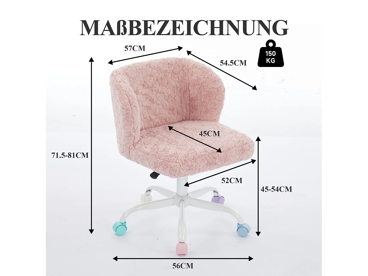 Chaise de maquillage ergonomique en fausse fourrure avec pivot à 360°, réglable en hauteur, couleur rose, siège large et dossier