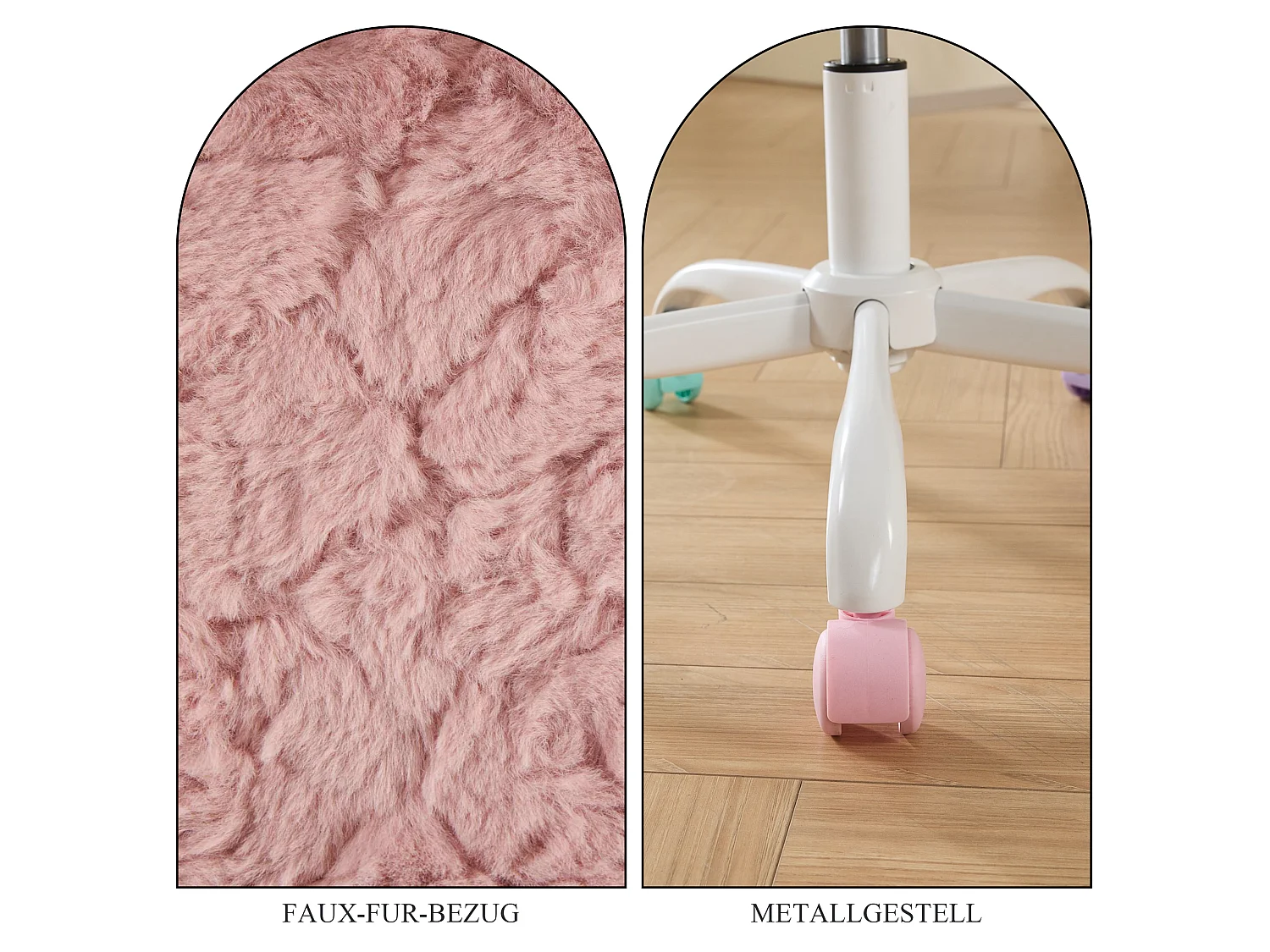 Chaise de maquillage ergonomique en fausse fourrure avec pivot à 360°, réglable en hauteur, couleur rose, siège large et dossier