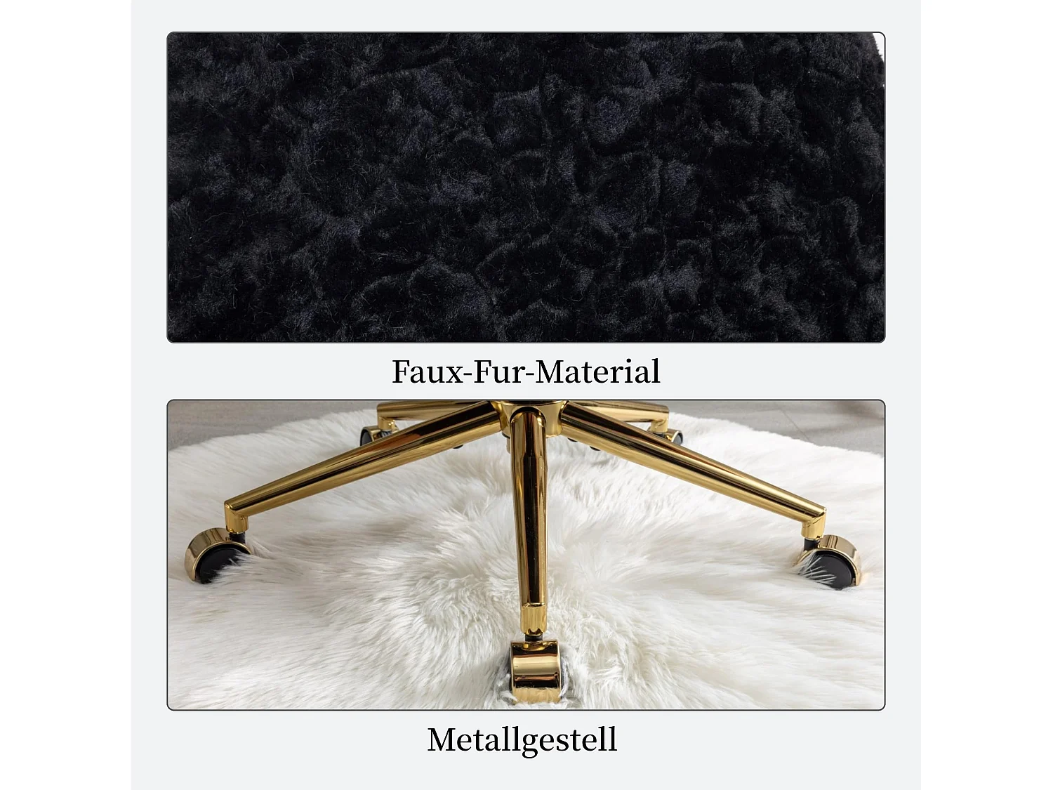 Faux Fur Schminkstuhl höhenverstellbar mit Wippfunktion, drehbarer Bürostuhl, weicher Kosmetikstuhl mit für Schlafzimmer & Ankleidezimmer