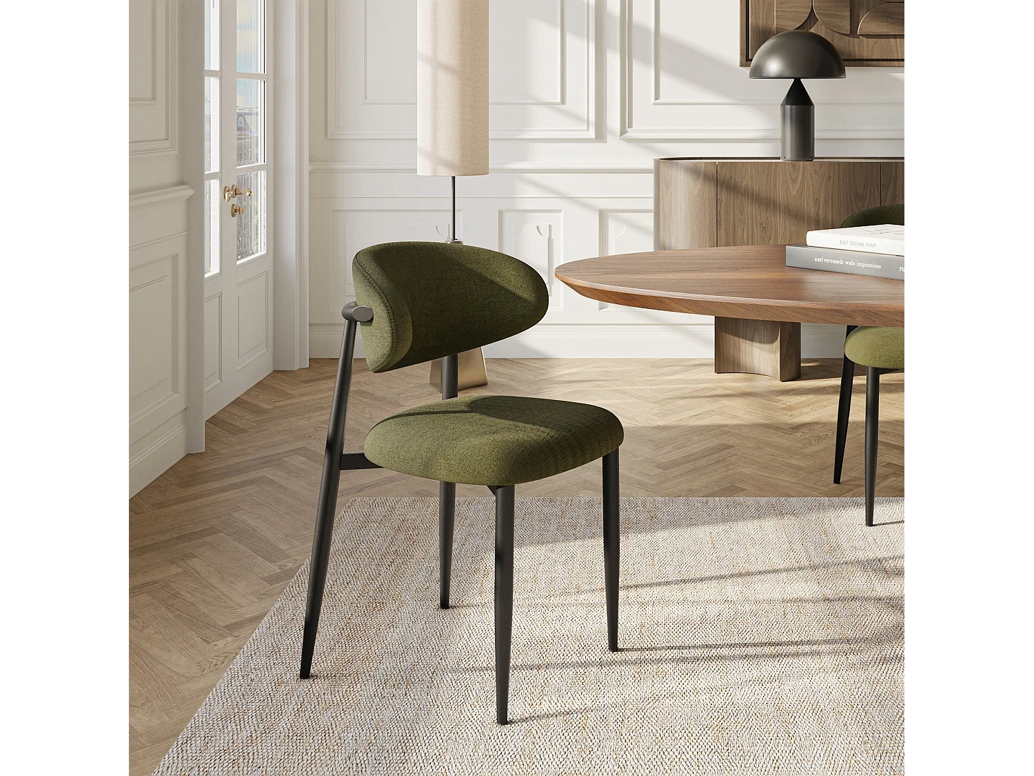 Lot de 2 chaises LINA en tissu tramé toucher doux vert vintage