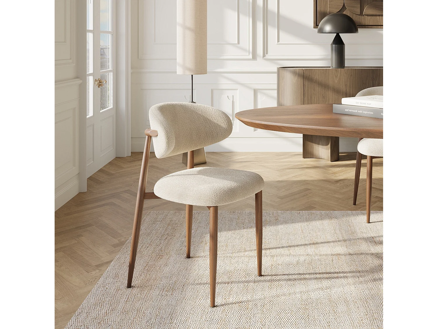 Lot de 2 chaises LINA en velours bouclé beige