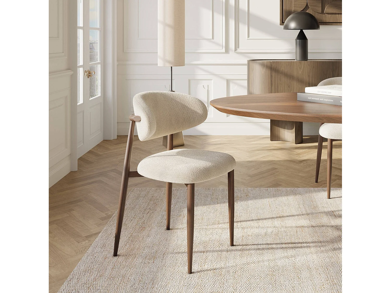 Lot de 2 chaises LINA en velours bouclé beige