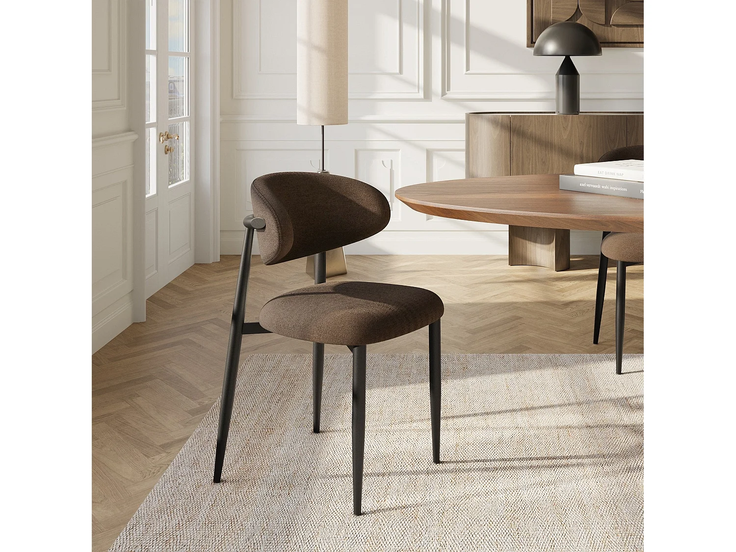 Lot de 2 chaises LINA en tissu tramé toucher doux brun expresso