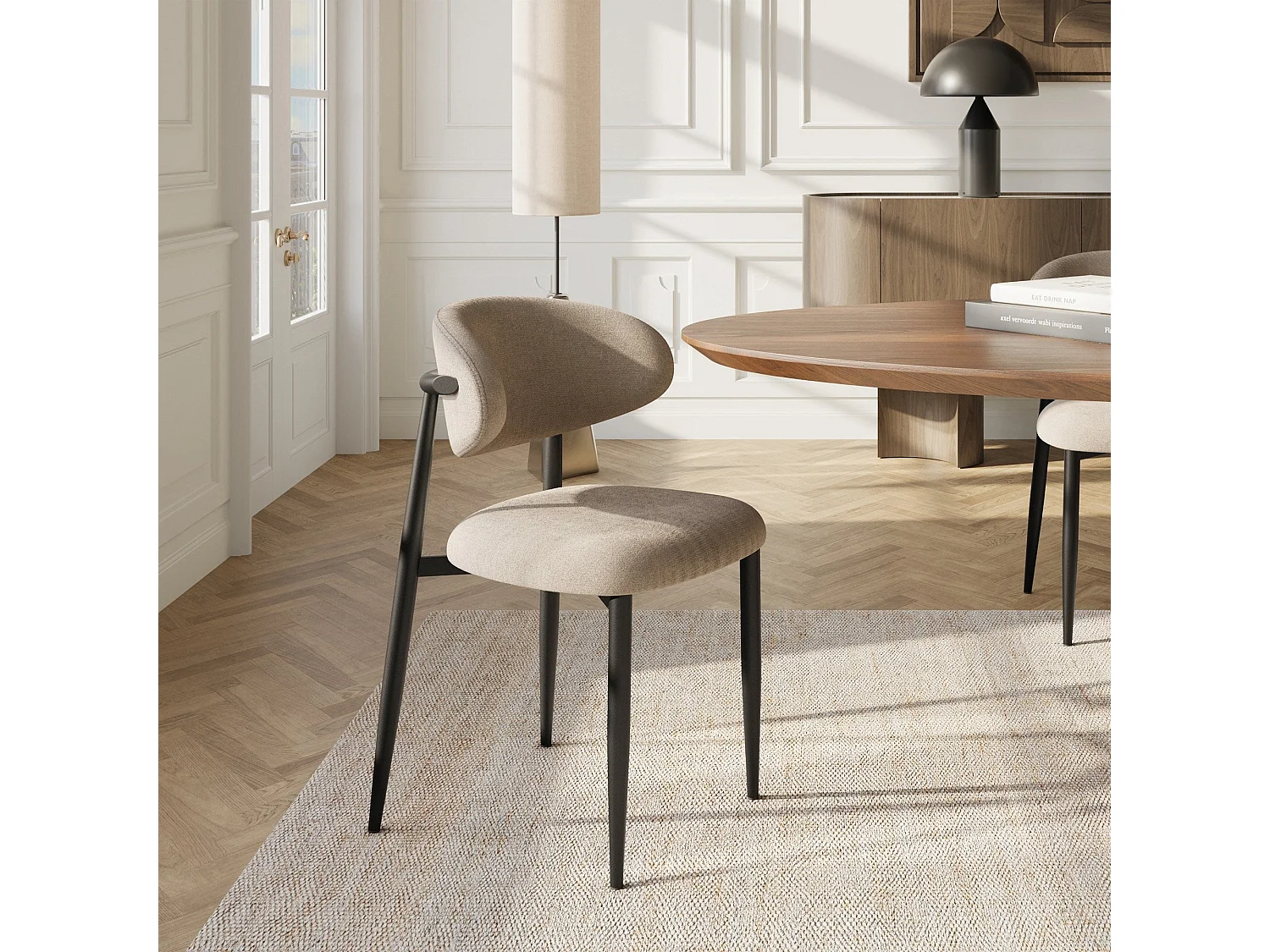Lot de 2 chaises LINA en tissu tramé toucher doux taupe