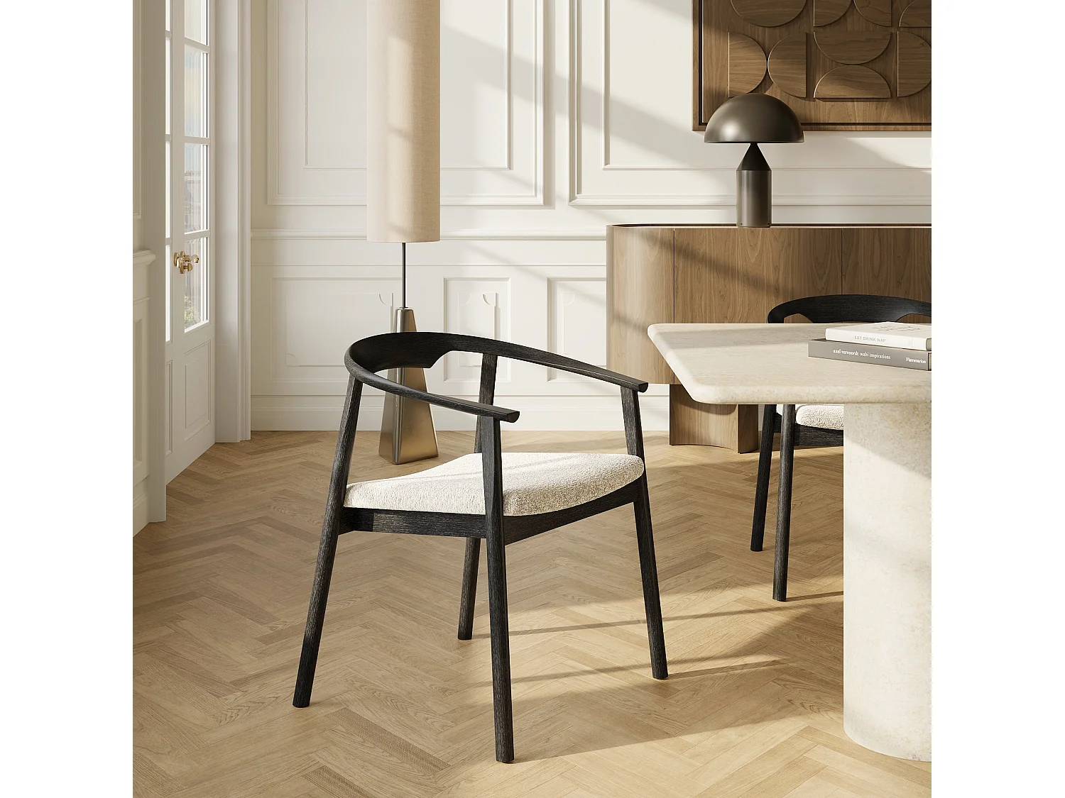 Lot de 2 chaises LARA en bouclette crème